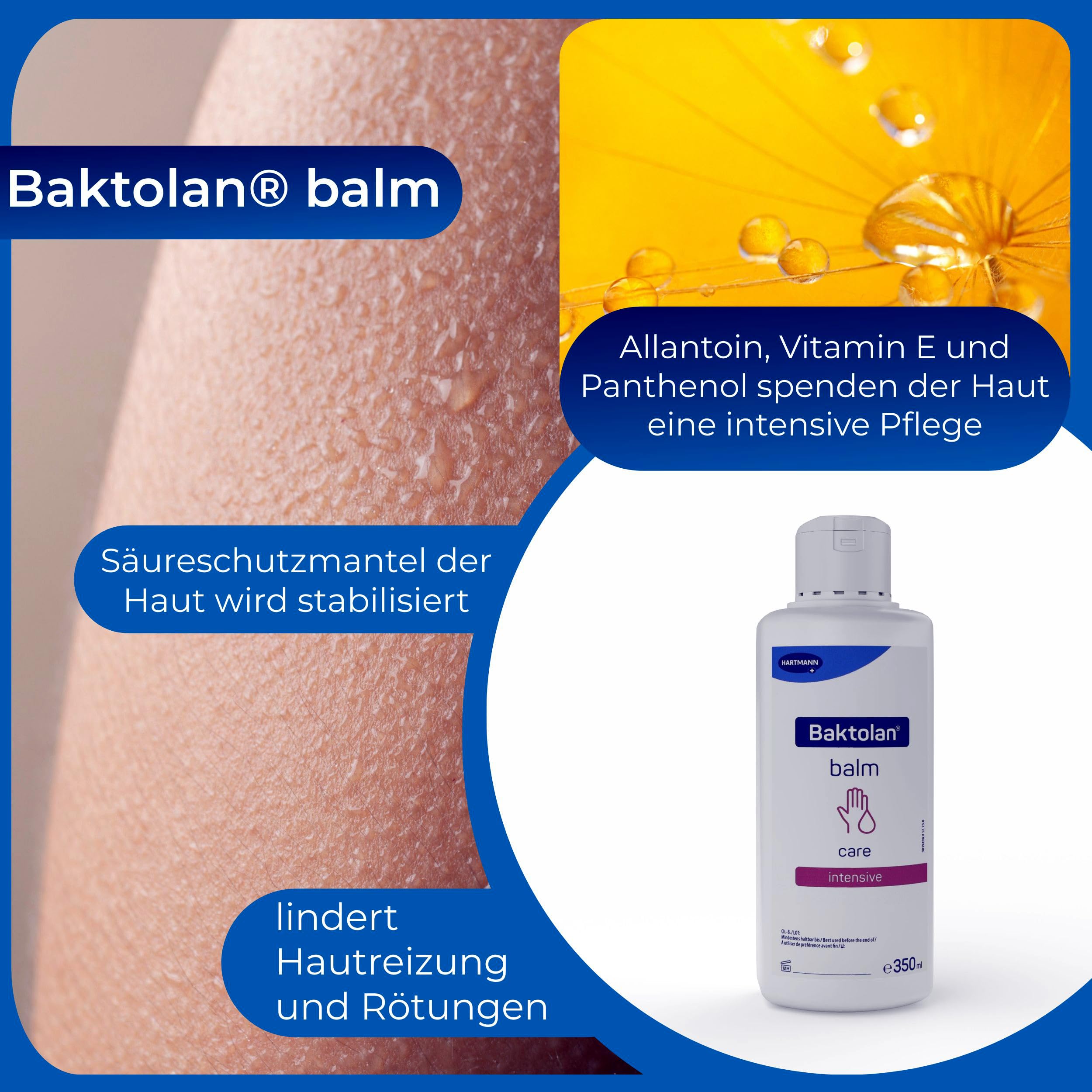 Dosierpumpe mit intensiv pflegendem Wasser-in-Öl Hautbalsam Baktolan Balm (4 x 350 ml)