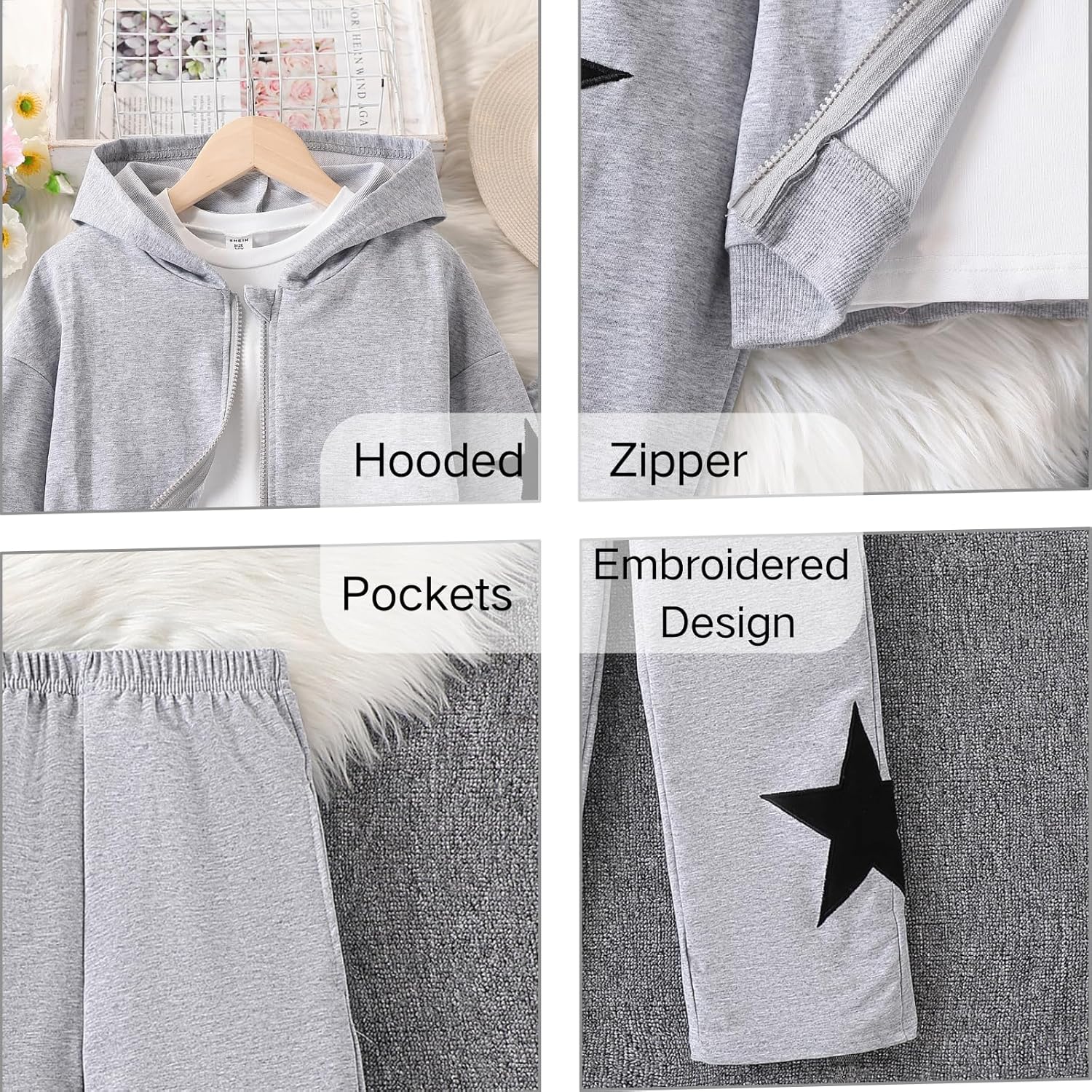 Girls Clothes 2 Piece Outfits Five-Pointed Star Zip Hoodie Sweatshirt Pants Fall Clothing Set Size 7-14 - Image 6