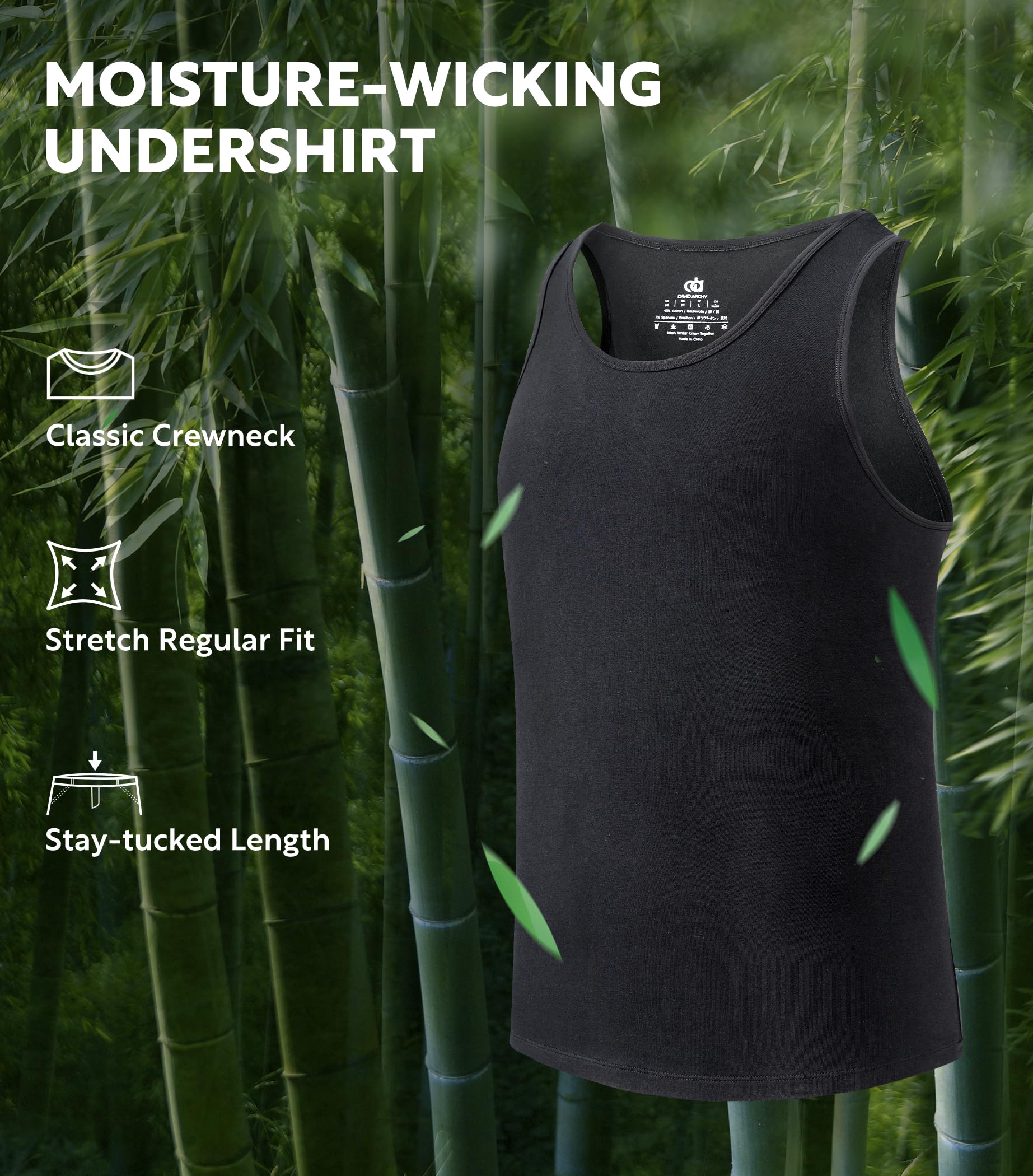 DA Men's 3 Pack Bamboo Fiber V-Neck Tank Tops | Fresco, leggero, elastico, traspirante, girocollo o scollo a V, liscio sotto camicie per lavoro e uso quotidiano