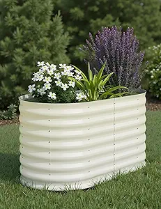 4x2x2ft Galvanized Raised Garden Bed - 24“ Tall Metal Planter Box for Vegetables, Flowers, Herbs, Rust-Resistant Outdoor Garden Box, Easy Assembly Raised Beds for Gardening, Beige