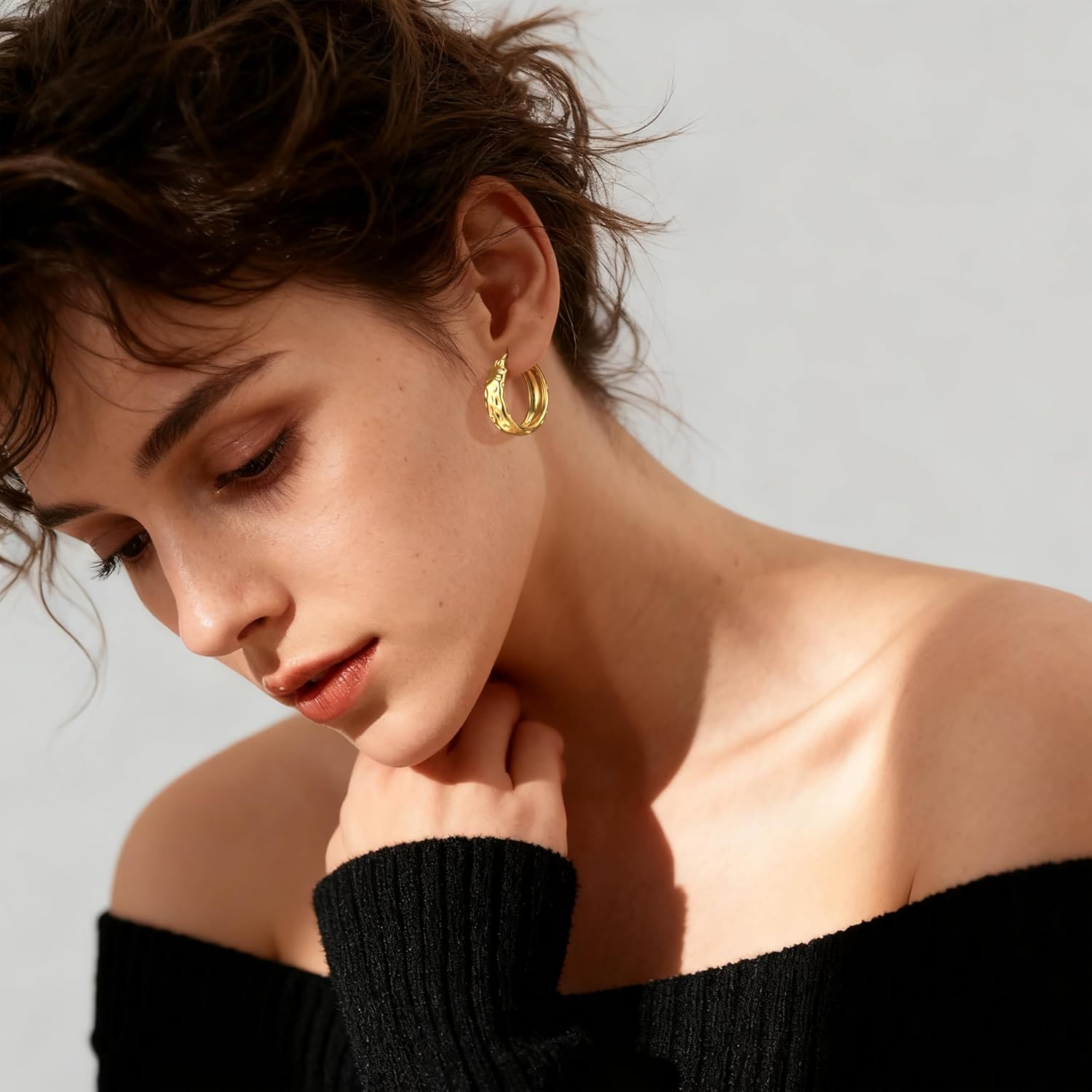 Gold Hoop Earrings for Women 14K Gold Hoop Earrings for Women Hoops Earring for Womens Hypoallergenic Stunning Water-Ripple Pattern Dainty Hoops Earring for Womens 20mm - Image 4