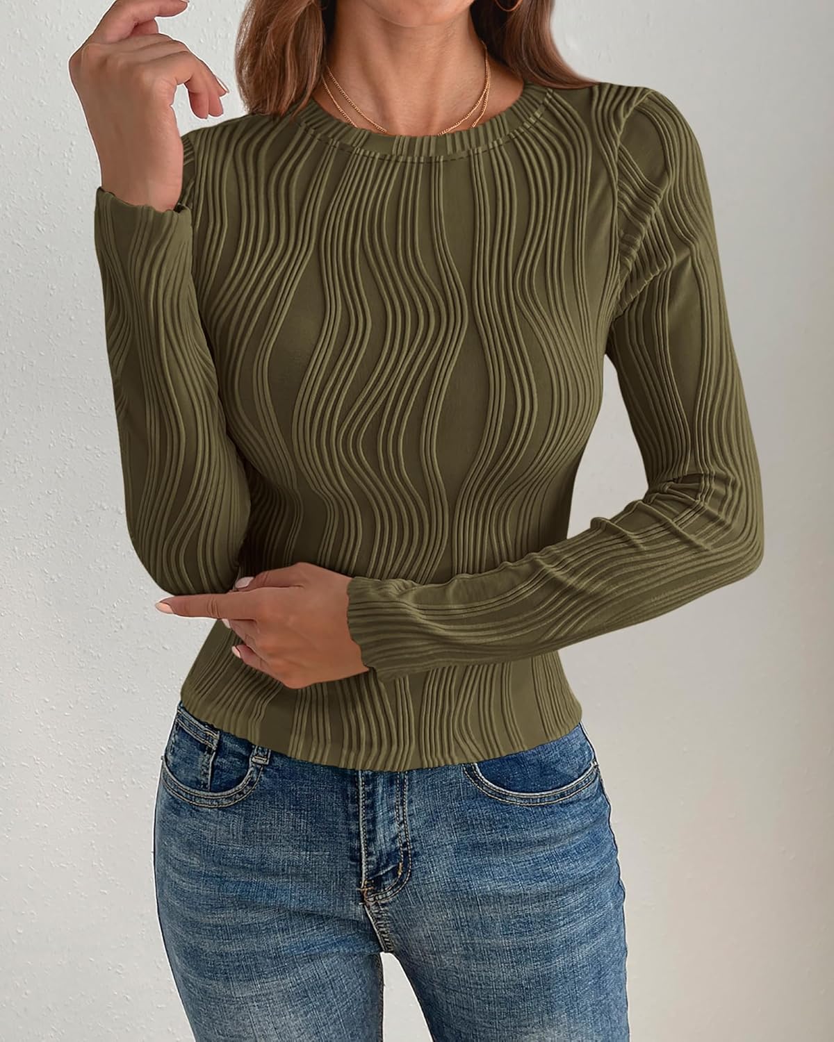 PRETTYGARDEN Women's Tops 2026 Spring Fashion Long Sleeve Crewneck Blouse Fitted Textured Basic Knit T Shirt Y2k Clothes - Image 2