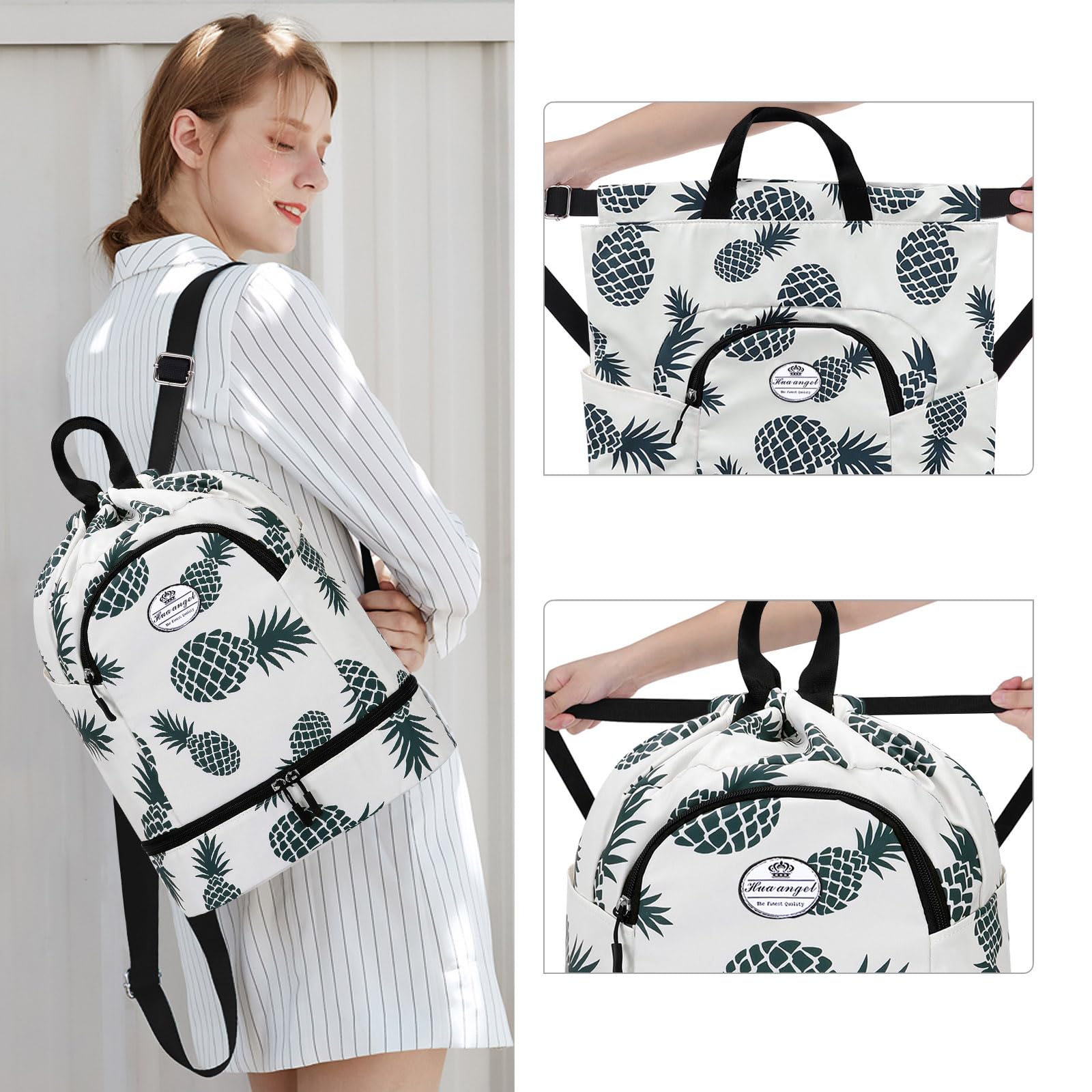HUA ANGEL Unisex Drawstring Backpack Sports Gym Bag Drawstring Bag Weekend Daypack With Shoe Compartment for Women Men Basketball Football Outdoor Fitness Yoga Swimming Beach - Image 2