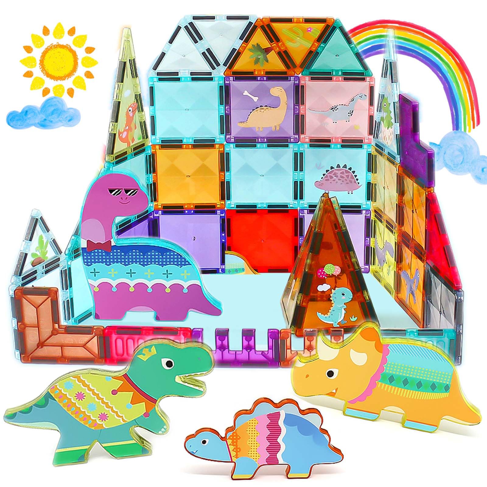AVIALOGICMagnetic Tiles Building Blocks for Kids: 42PCS Dinosaur Magnets Building Set for Toddlers, Stacking Toys STEM Learning Education Montessori Toy for Age 3-5 4-8 Birthday Gift for Boy Girl