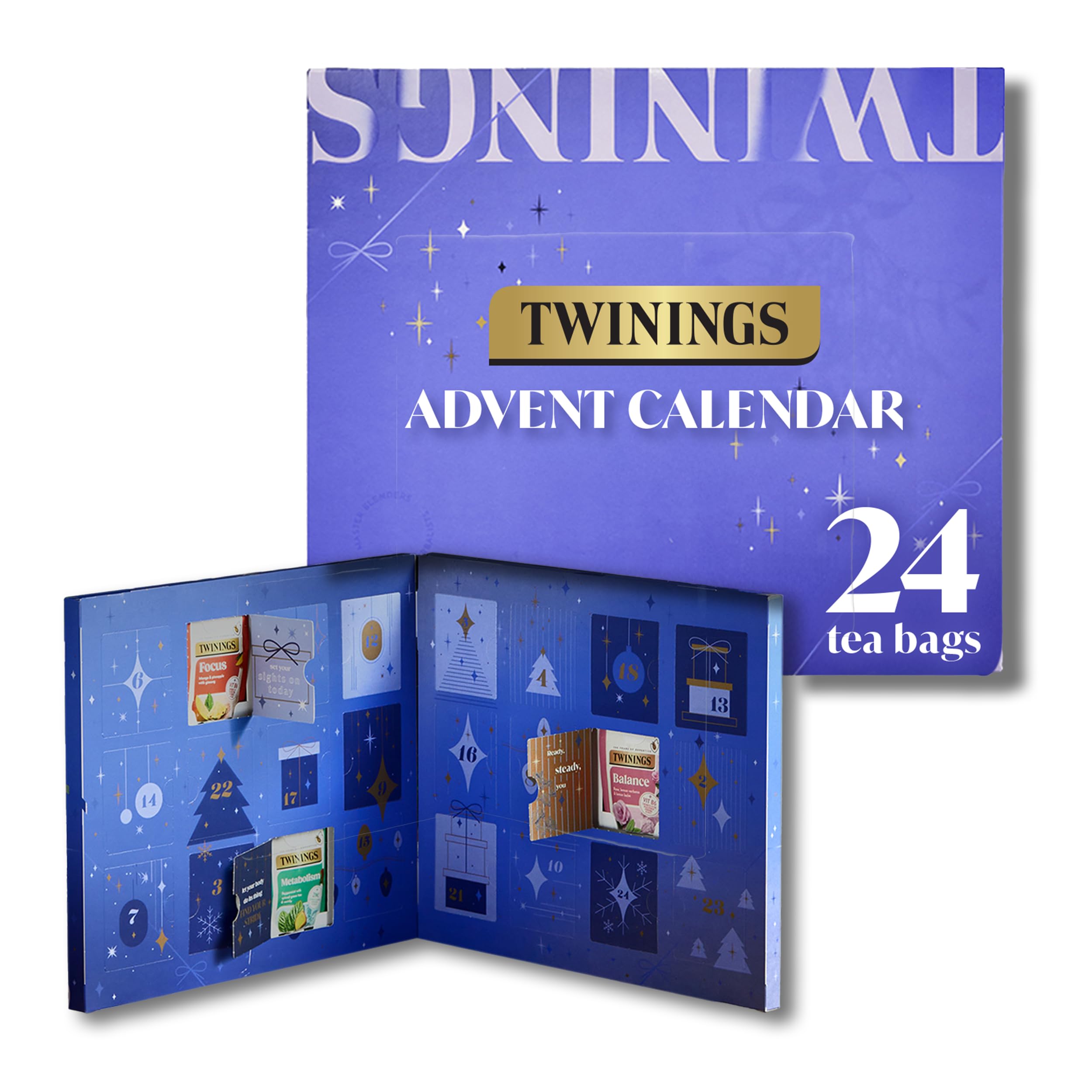 Twinings Advent Calendar 2025 Premium Tea Selection, 24 Delightful Green & Herbal Infusion Tea Bags, Christmas Tea Gift Calendar