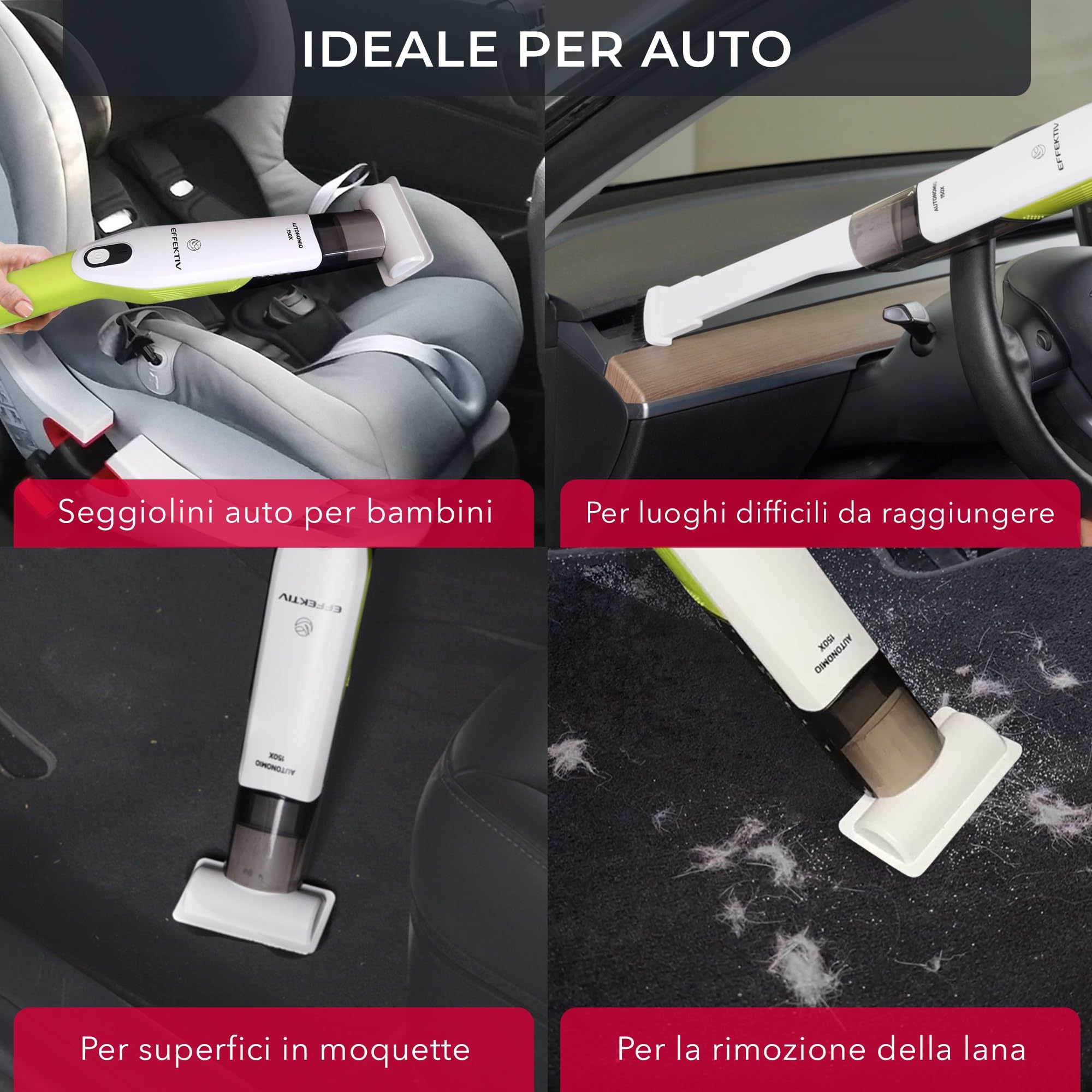 Aspirapolvere a Mano EFFEKTIV, Aspirabriciole senza Fili 15000Pa, Carica Rapida (USB-C) 2600Mah senza Sacco, 35min Autonomia, Mini Aspirapolvere Portatile Auto&Casa, Motore Giapponese Potente, HEPA