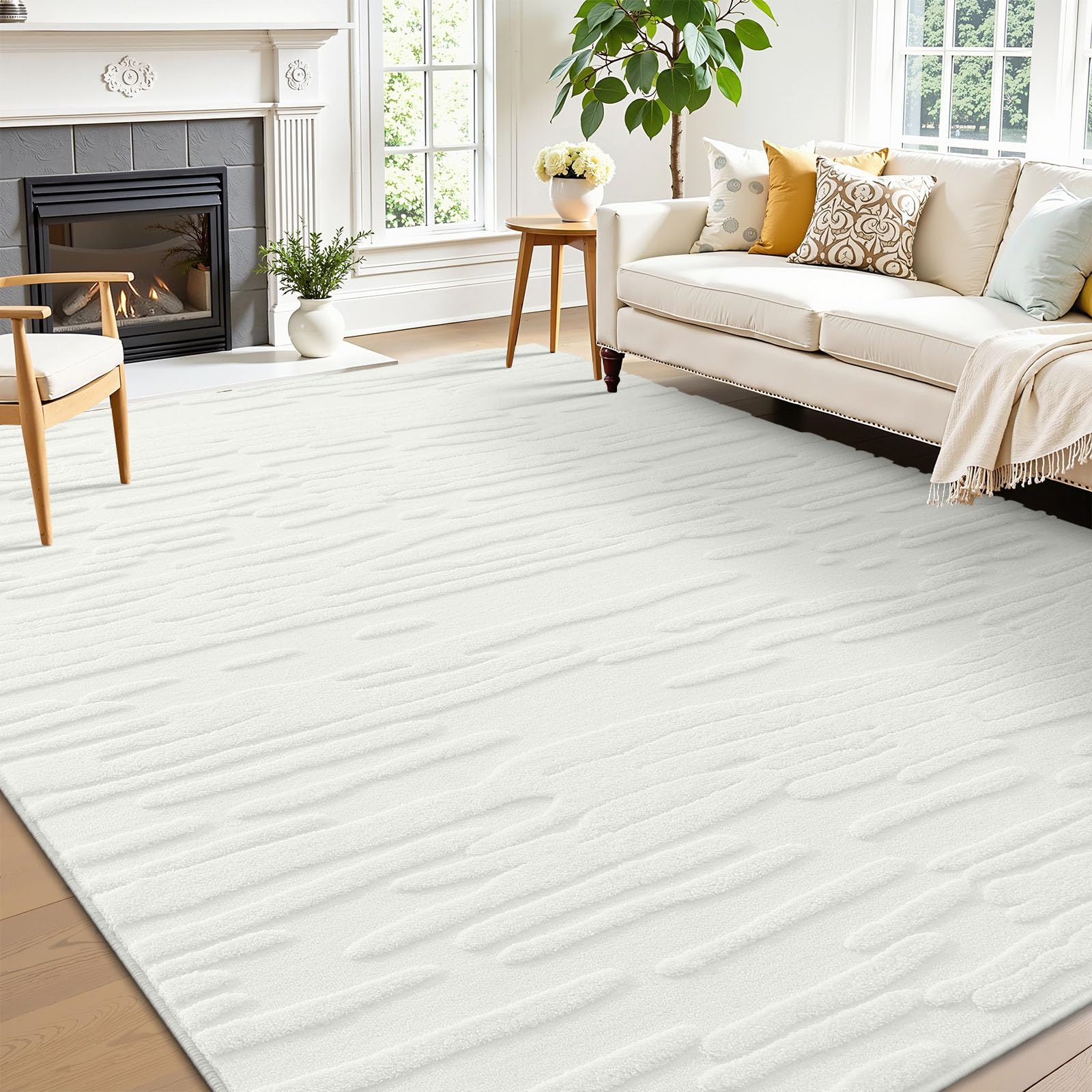 smiry Rugs Living Room, Extra Large Area Rugs for Bedroom, Machine Washable Anti Slip Short Pile Soft Carpets for Kids Room Bedroom - 140 x 200 cm, Cream