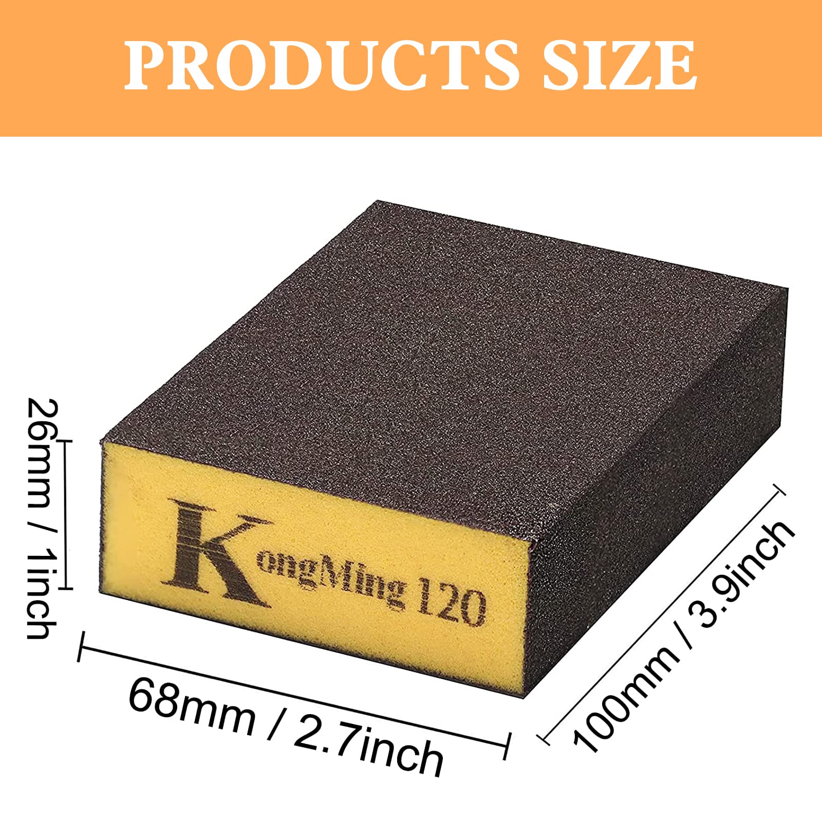 KONGMING Spugne Abrasive 8 Pezzi Grane 40 60 80 120 Spugnette Abrasive 68 X 100 X 26 mm Asciutto e Bagnato per Vernice Stucco Vernice Legno Metallo Lavabile e Riutilizzabile