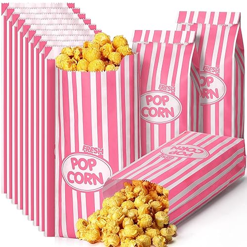 Sherr 500 bolsas de palomitas de maíz, a granel, a rayas, desechables, para noches de cine, Navidad, circo, carnaval, fiestas, cumpleaños, eventos,