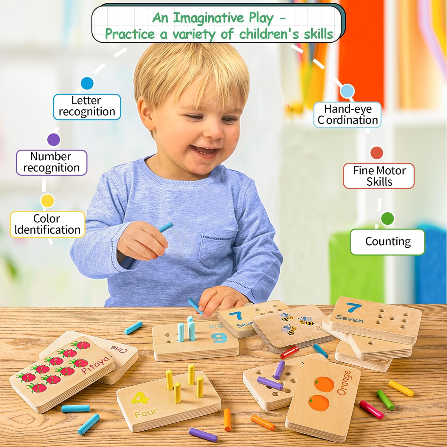 Hirger Wooden Counting Number Peg Board: Math Manipulatives Materials Montessori Toys for 3 4 5 Year Old Kids, Preschool Early Learning Educational Math Toy for Toddlers & Kindergarteners