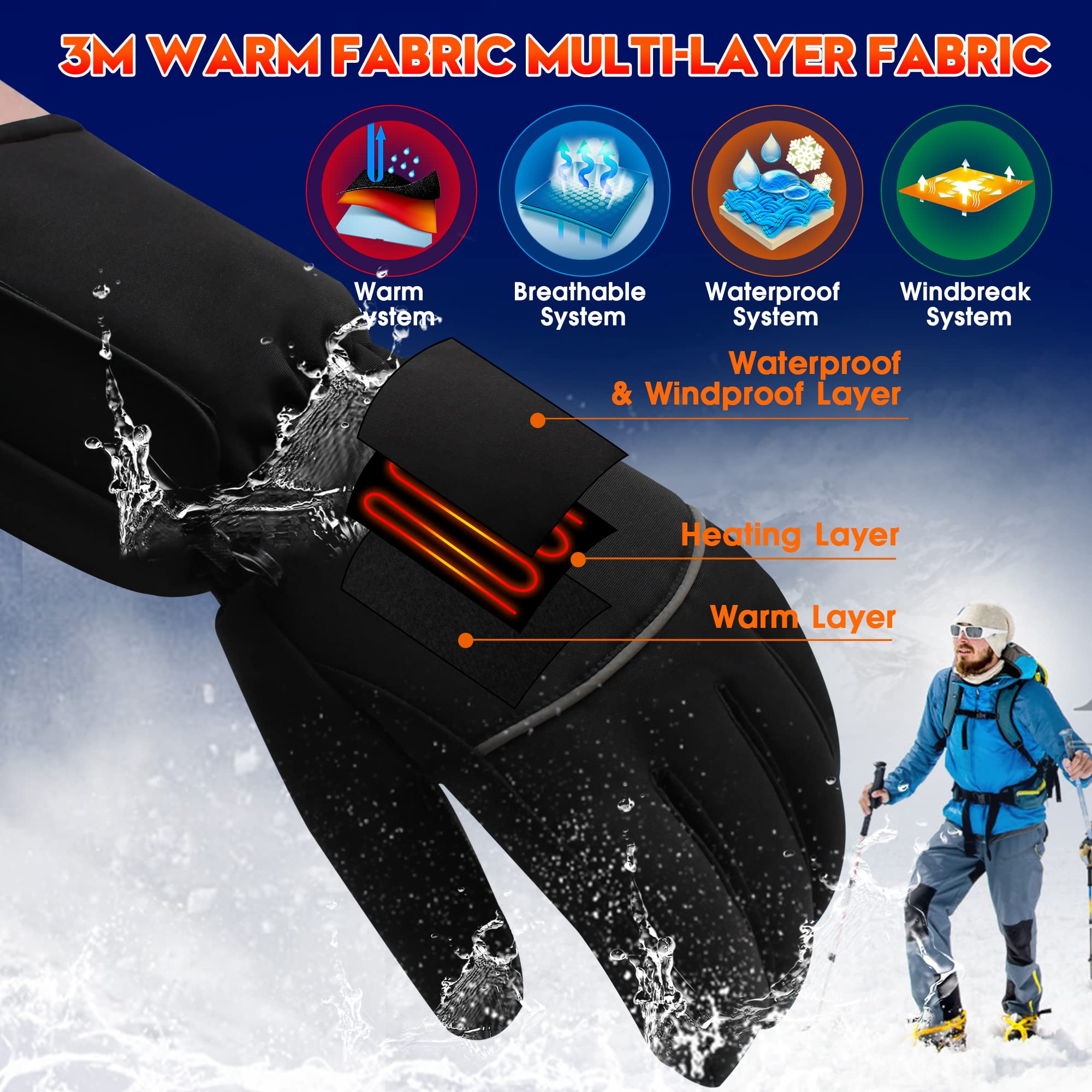 SVPRO Gants Chauffants Rechargeables - Imperméables, 3 Températures, Pour Ski, Moto, Rando