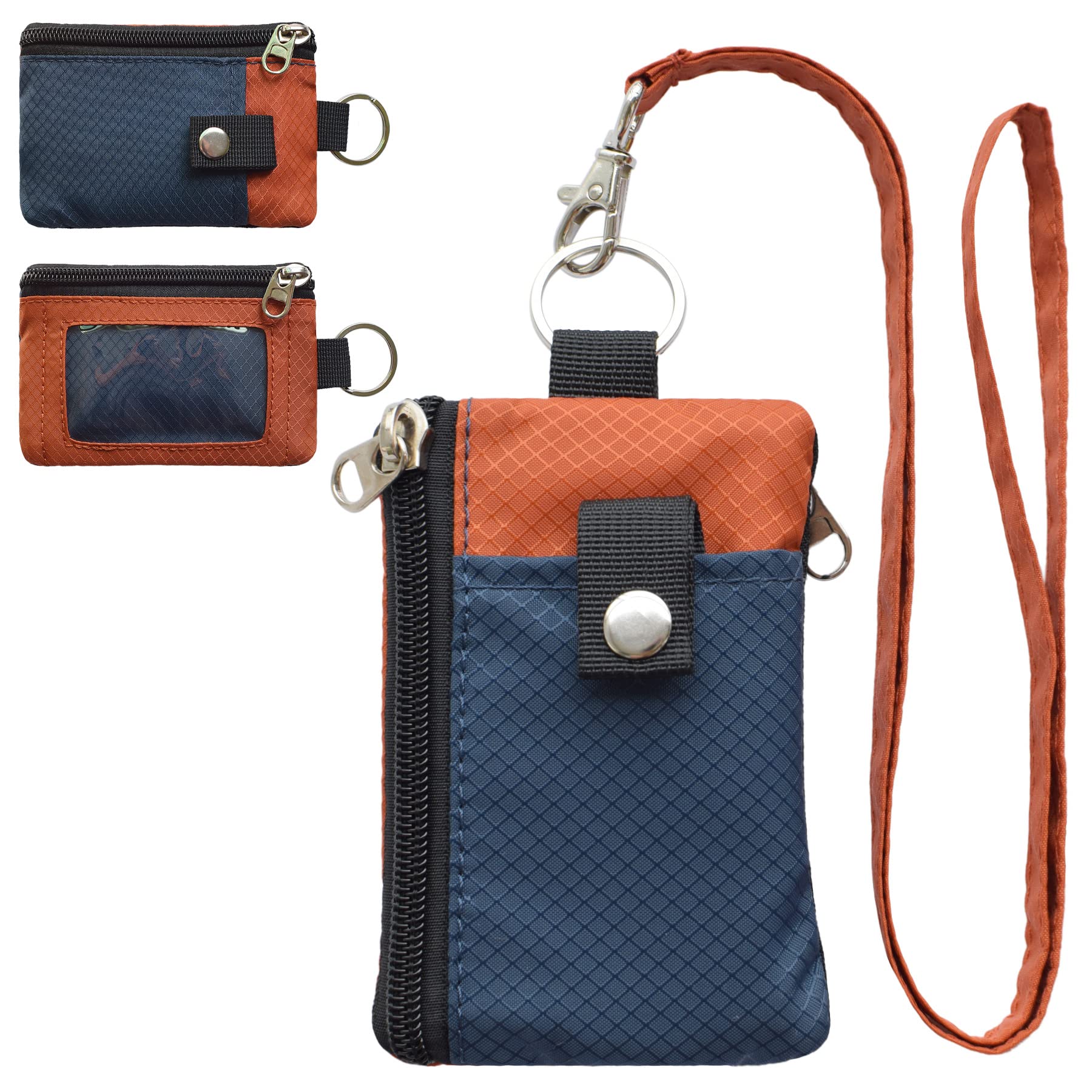 Minimalist RFID Blocking Small Wallet with ID Window,WaterResistant Zip Id Case Wallet with Lanyard Keychain for Cards,Cash,Travel,Women,Men (GreenOnion+DarkGreen)