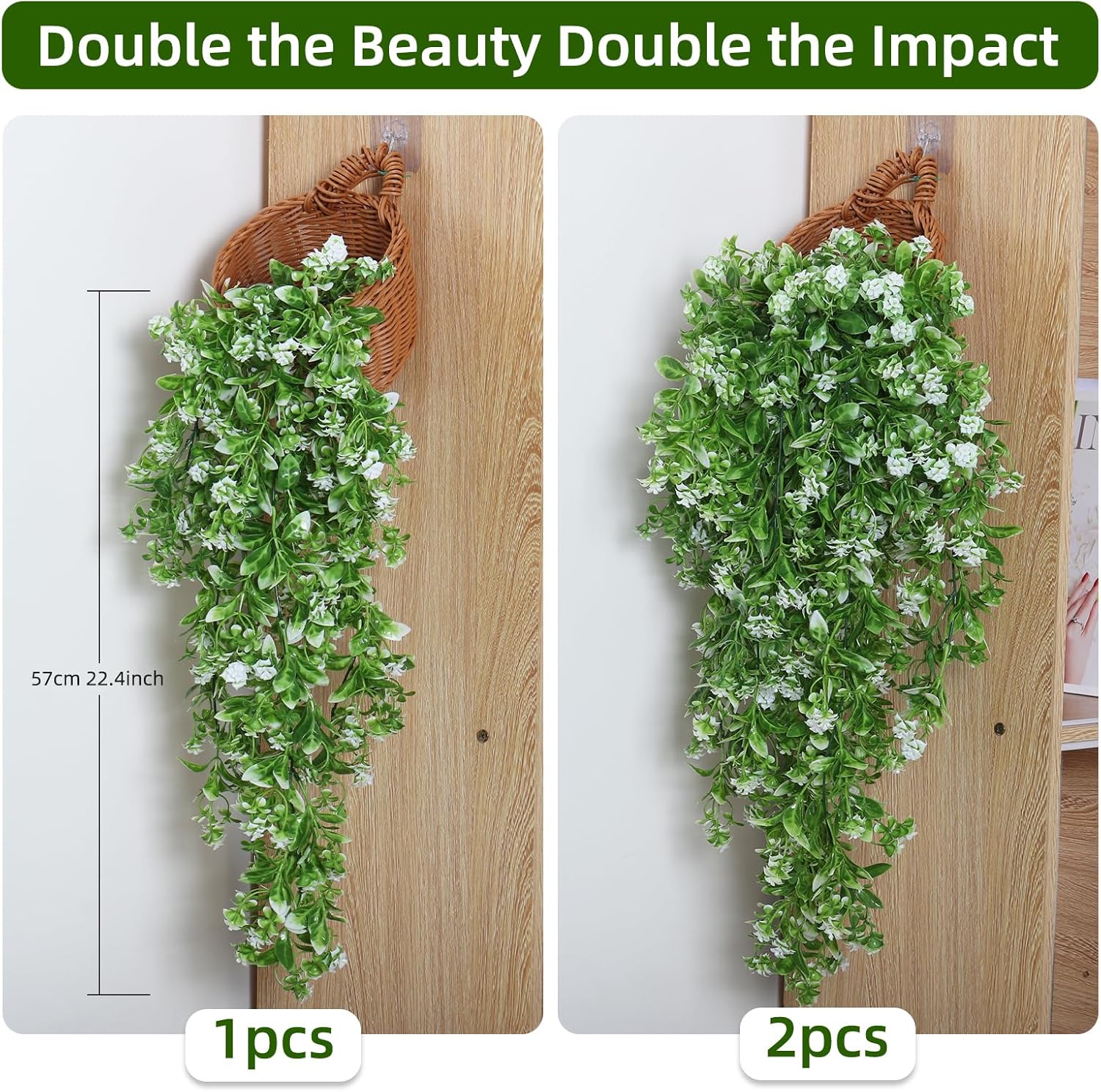 RECUTMS 2Pcs Artificial Hanging Flowers for Outdoor Decoration Fake Hanging Plants Faux White Flowers Artificial UV Resistant Plastic Greenery Vines Ivy for Outdoor Indoor Garden Party Decor(White) - Image 5