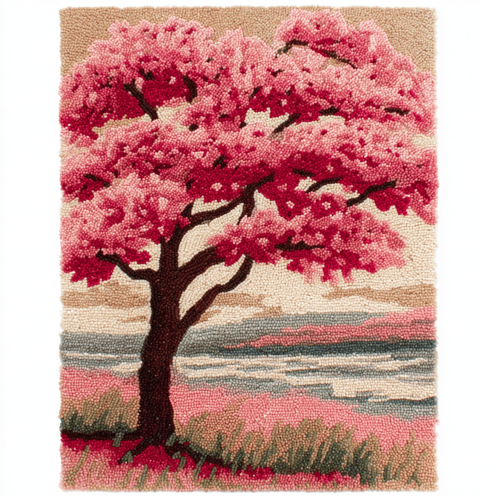 Wallphantom DIY Latch Hook Rug Kit Handmade Carpet,Cherry Blossom Tree,Crochet Yarn Embroidery Needlework Hook Kit for Beginners,Home Decor Festival,Gift,80x160cm