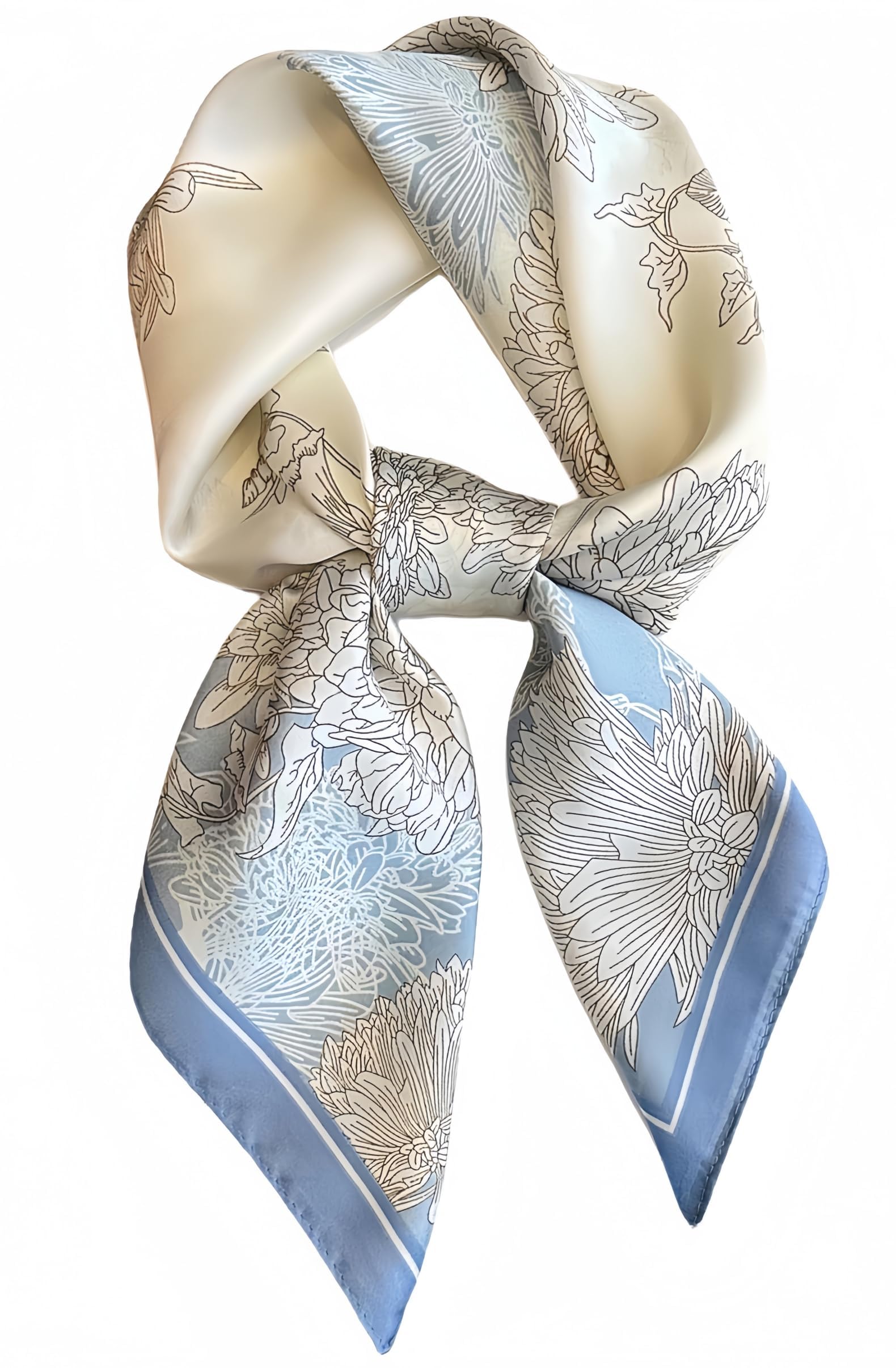 Women's Blue Floral Square Scarf 70x70cm, 100% Polyester Silky Neck Scarf, Head Wrap and Handbag Accessory for Daily Wear-image-13