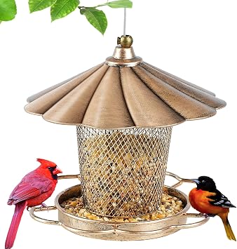 LBTING Wild Bird Feeder, Flower Petals Shaped with Roof | Metal, For Outdoor, Hanging Outside, Garden Yard Decoration