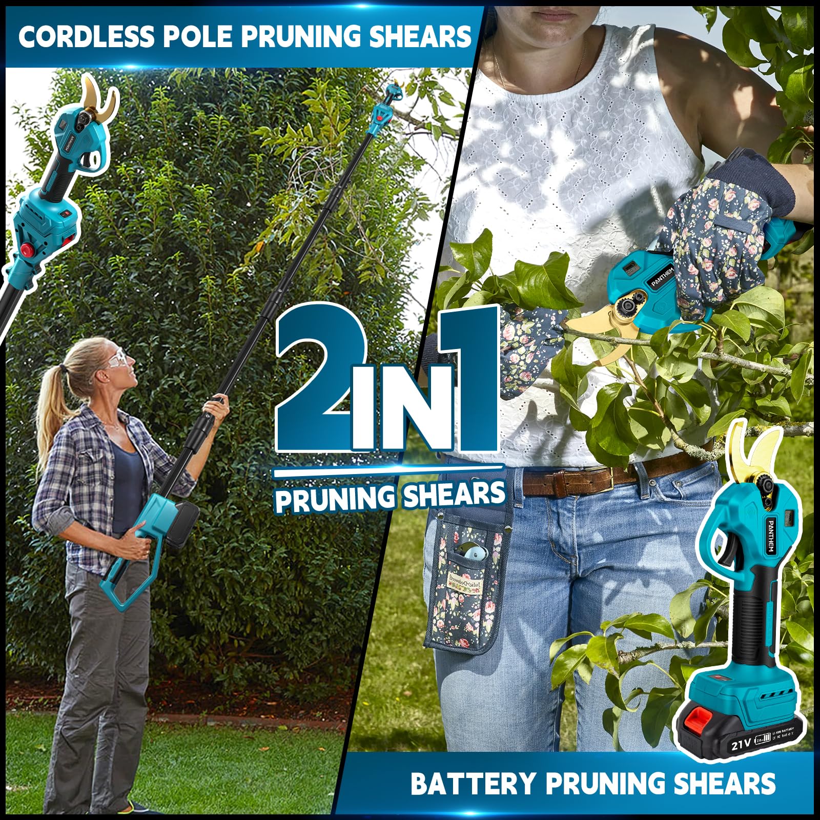 Akku Astschere Elektrisch Gartenschere 2 IN 1 Teleskop Stange für Makita 18V, Elektrische Bürstenlosen Astsäge Batterie Schere LCD baumschere zum Beschneiden von Bäumen Obstbäumen (ohne Akku)