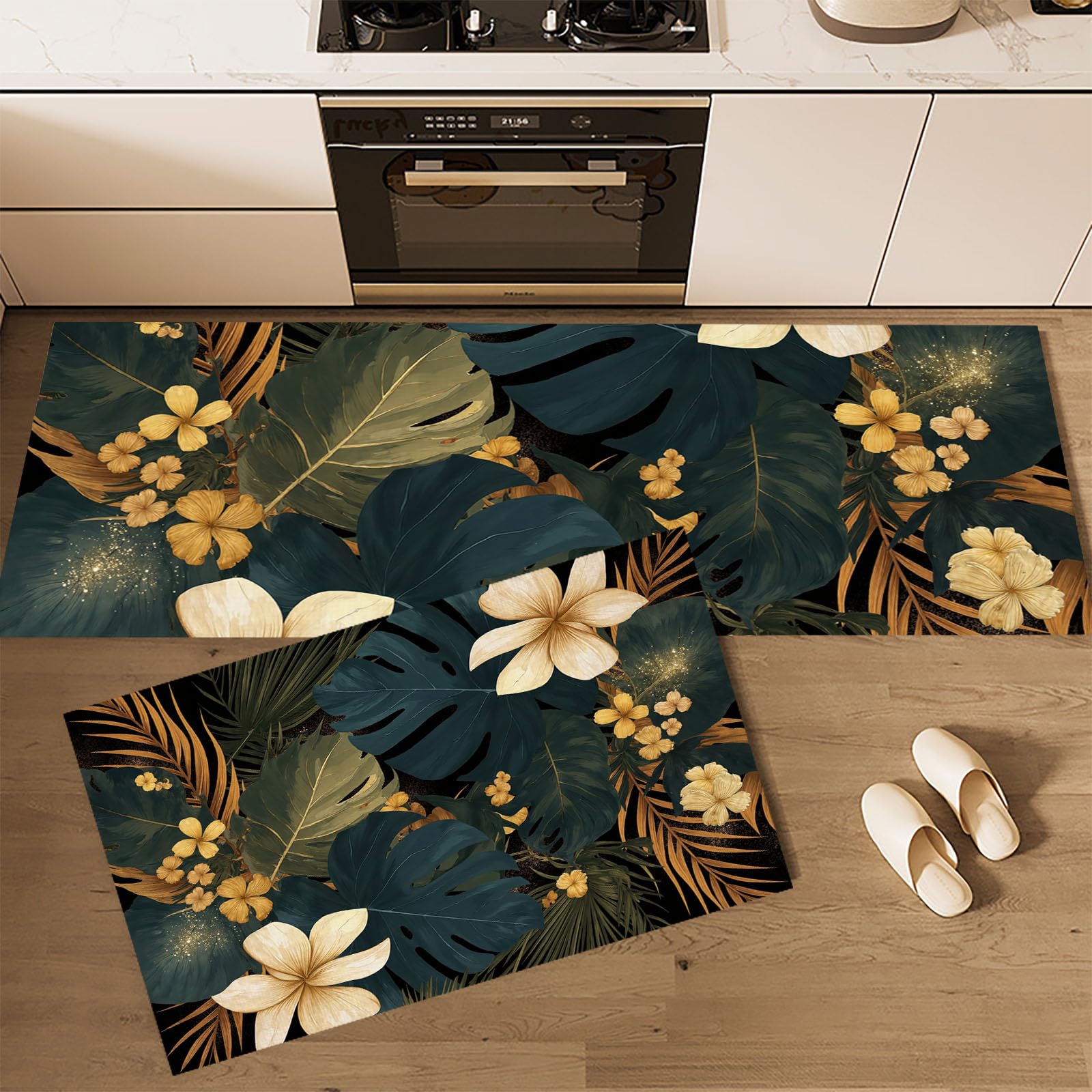 Alfombras de cocina tropicales antideslizantes 50x150 de 2 piezas juego retro