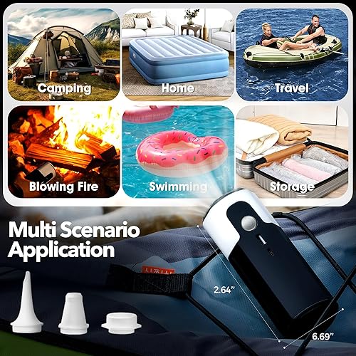 Miniatura 8 de Bomba de aire eléctrica 17 KPa Bomba de aire sin escobillas Bomba de colchón de aire de 17 kPa con luz LED, inflado rápido o deflación para barco de