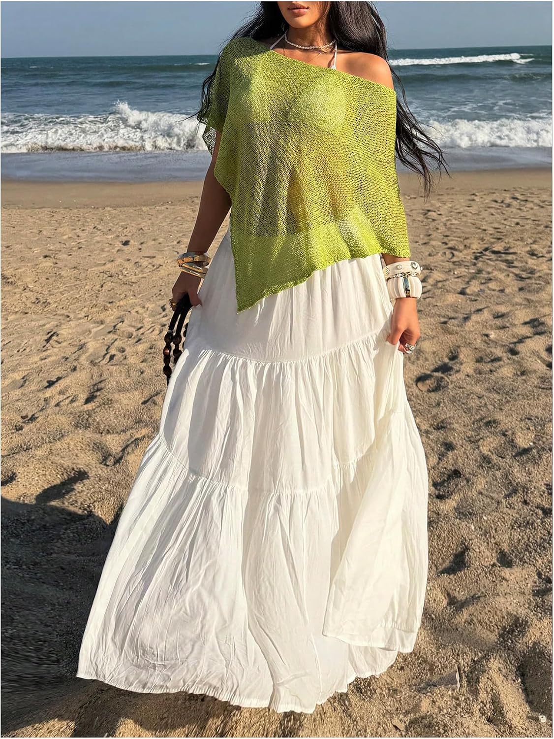 Verdusa Women's Asymmetrical Swim Cover Up Off Shoulder Poncho Tops Beach Vacation Clothes