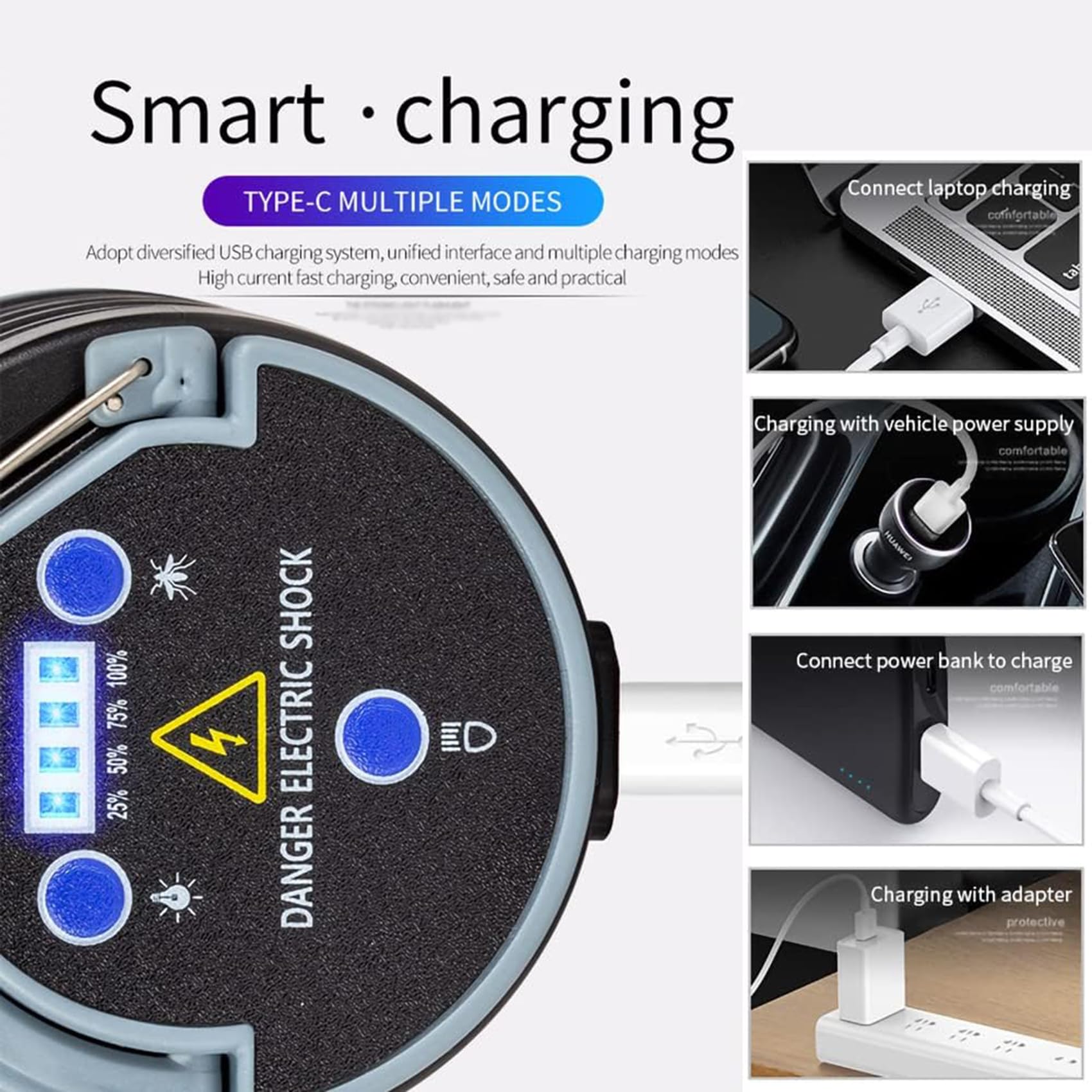 Lámpara eléctrica antimosquitos, Exterminador de Insectos para Acampar, exterminador de Moscas para Interiores y Exteriores con lámpara UV Recargable por USB, Mata Moscas,E-Electric