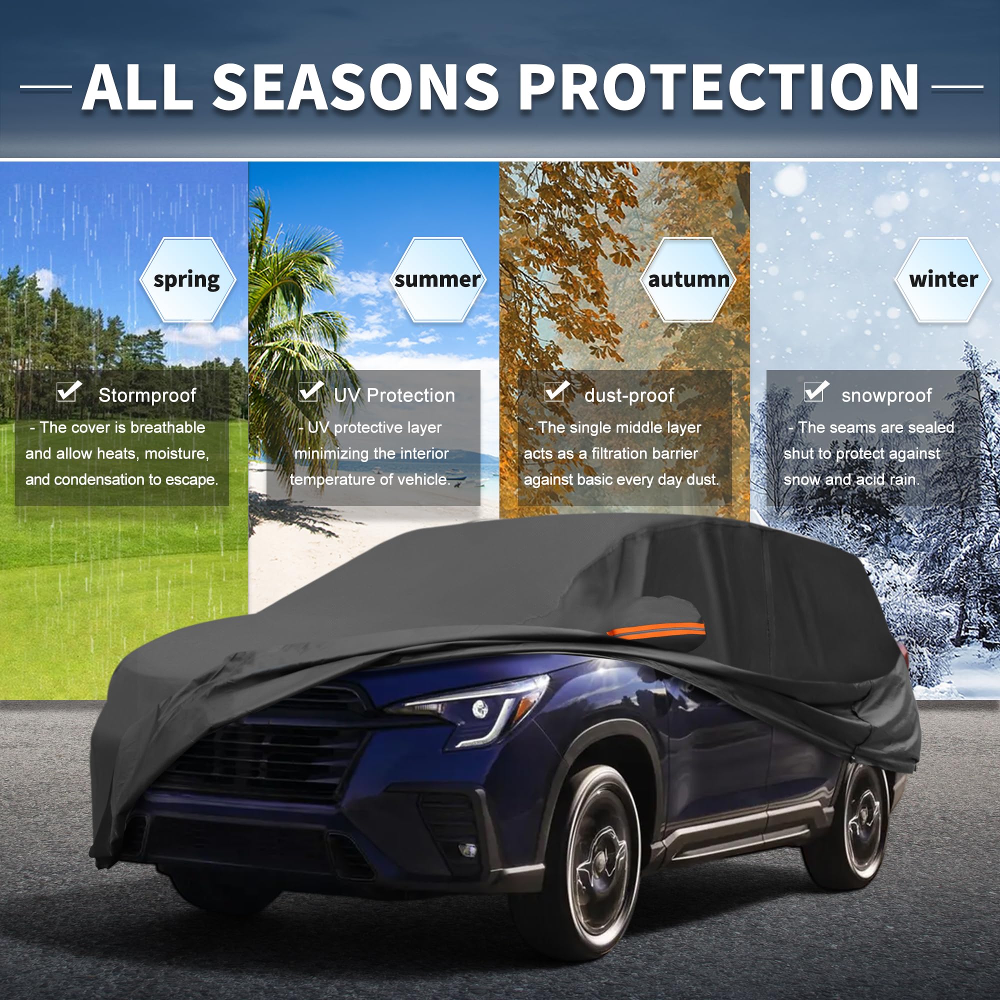 X AUTOHAUX Car Cover Outdoor Waterproof Sun Rain Snow Hail Protection with Left Side Door Zipper 210D-PU for — view 2