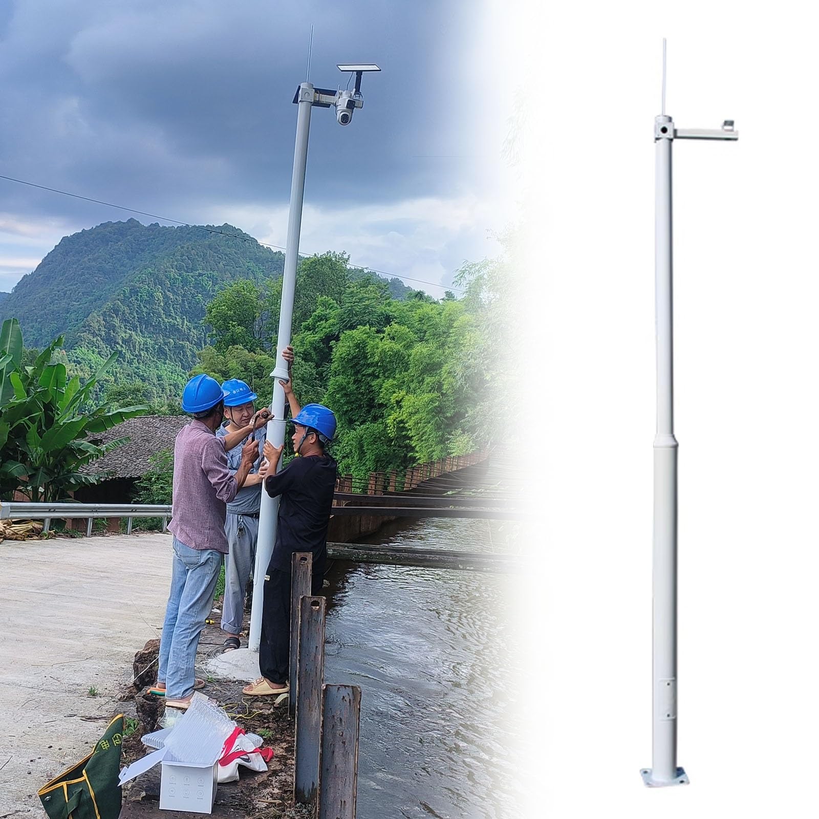 Soporte de Poste de Alta Seguridad para cámara de vigilancia: Columna Ajustable de 2 a 6 Metros con 4 Brazos de Soporte, Soporte para cámara de Video fácil de Instalar, Que Proporciona Mayor