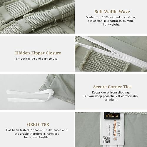 Miniatura 5 de MILDLY Juego de funda de edredón copetuda, tamaño Queen, 3 piezas, 100% microfibra lavada, suave y transpirable, texturizada, con cierre de