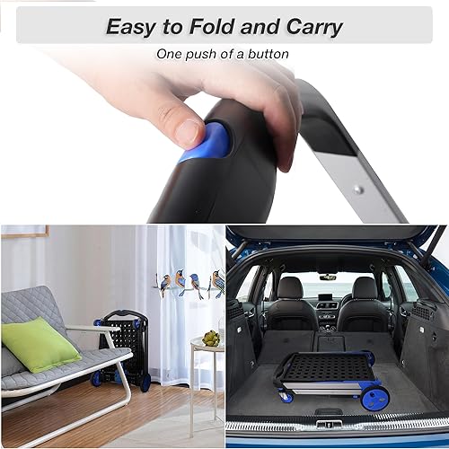 Miniatura 2 de TRY & DO Carritos plegables multifuncionales, carrito de compras ajustable con cesta de almacenamiento, ruedas giratorias rodantes, carrito plegable