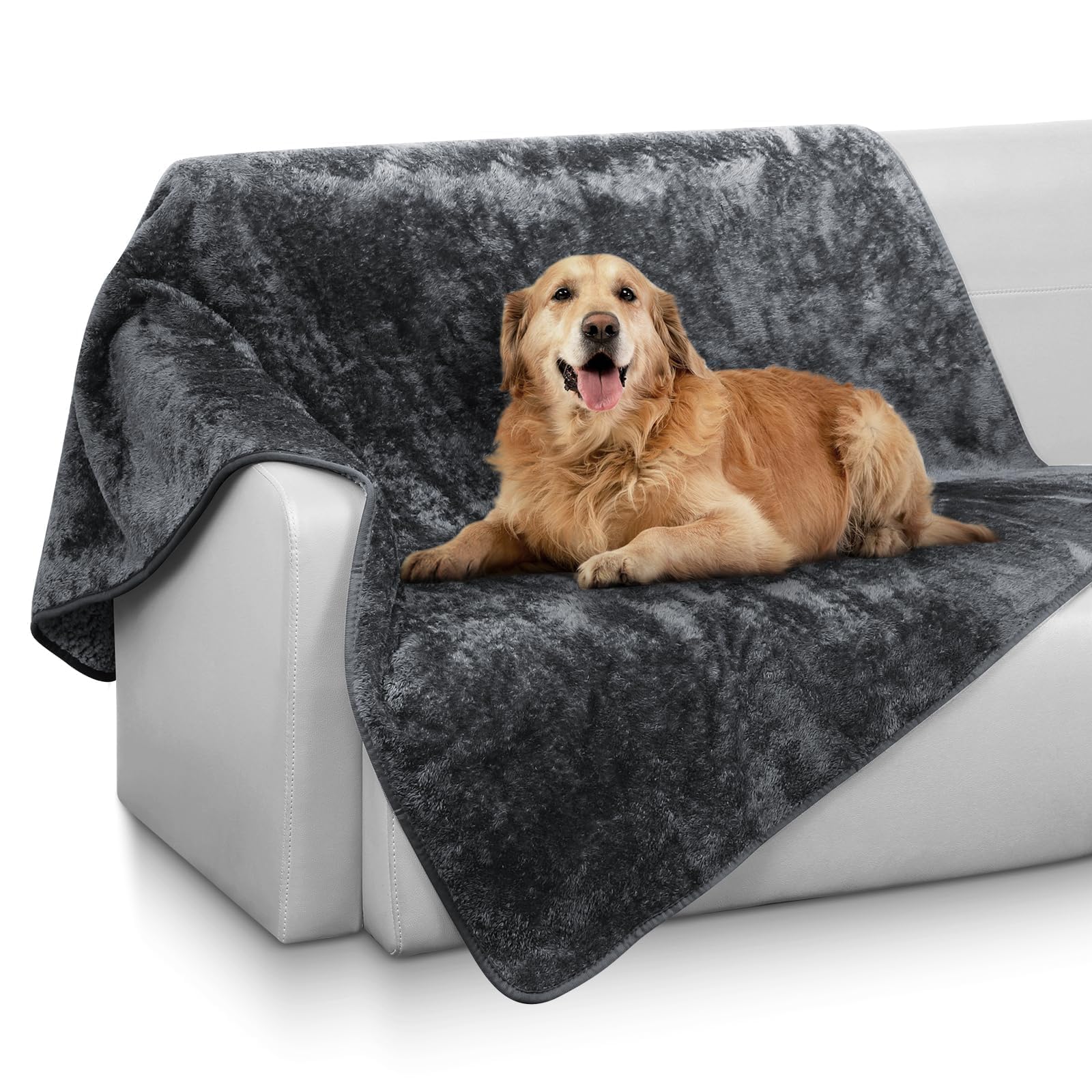 Copridivano per Cani impermeabile, Morbida Coperta per cani Gatti in Pile e Sherpa, Color Grigio, Misure da 127 x 153 cm, Lavabile in Lavatrice, Protezione per Mobili, Letto o Tappeto