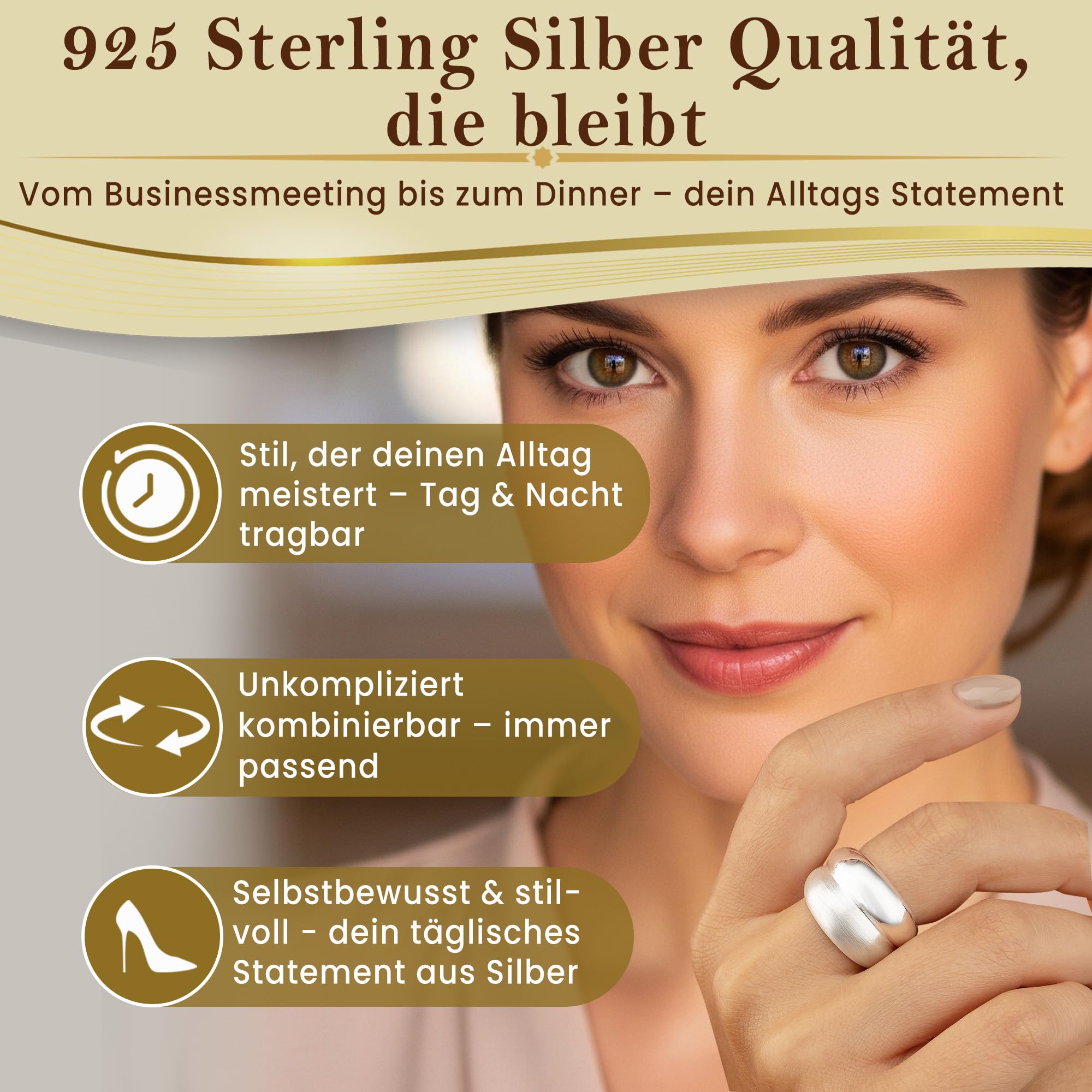 Cassini Mattierter doppelter Ring aus 925er Sterling Silber, breit, Damen Ring 3RAC