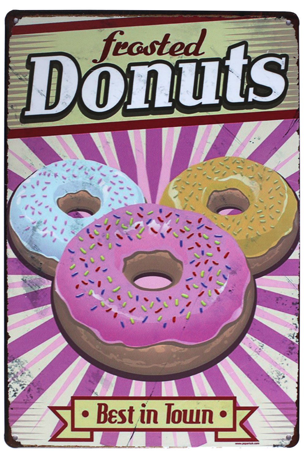 Hioni Metallic Best Donuts In Town, Cafe Bar Pub Vintage Metal Poster Sign Plaque Metal Slogan Art Décor