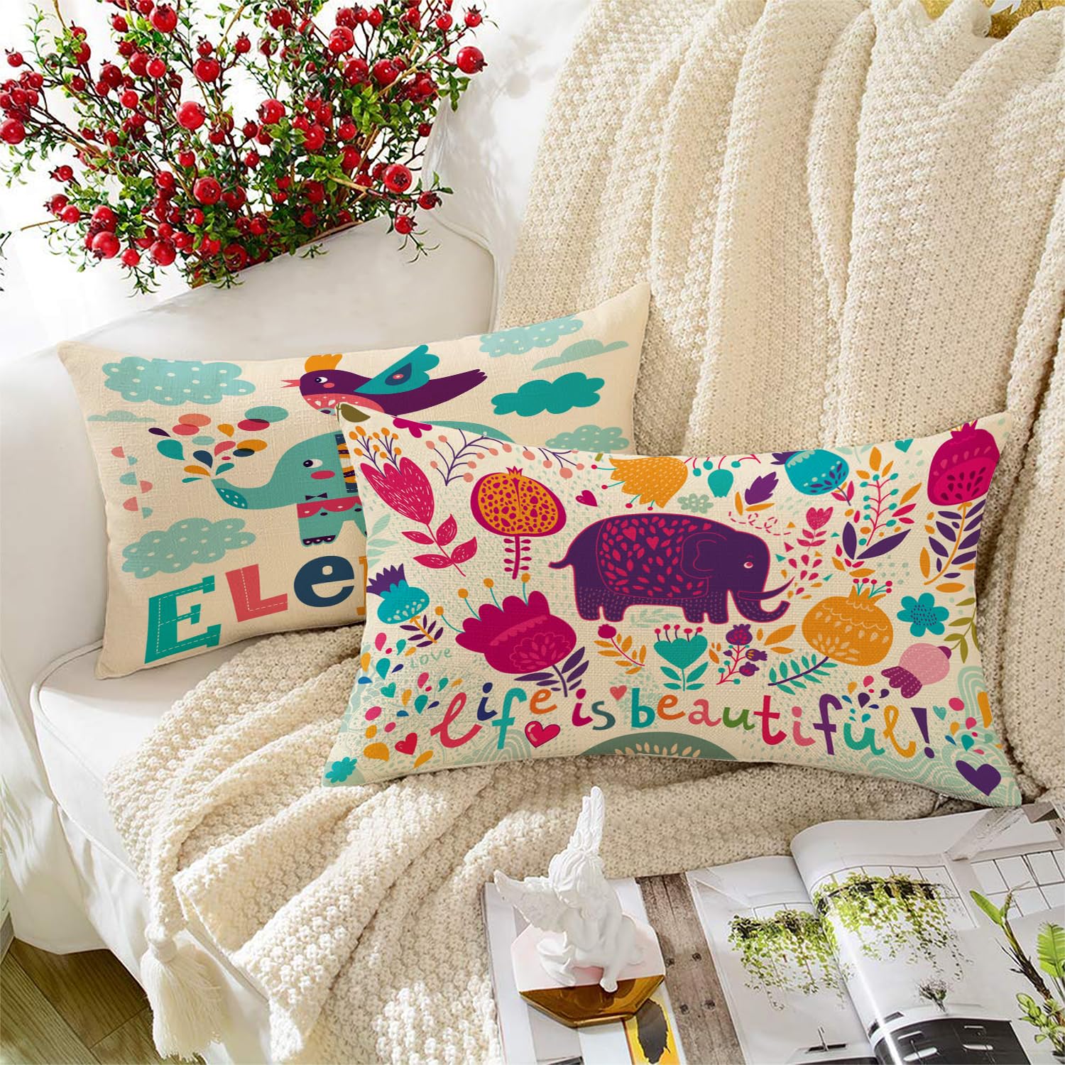 Cotton 180TC Cushion Cover, 12 X 18 Inches, Blue, Set of 2
