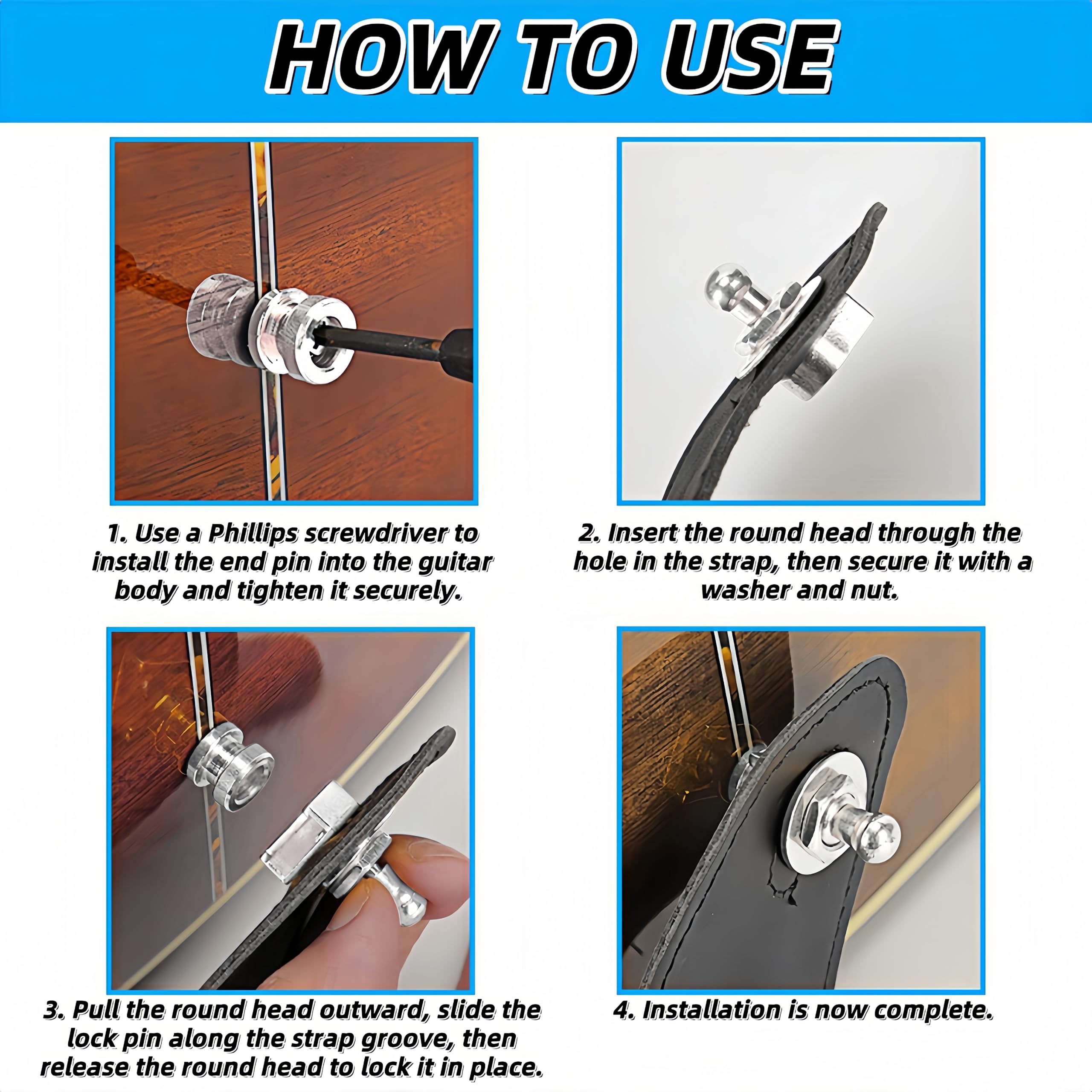 2 PCS Quick Release Straplocks Non-Slip Guitar Metal Strap Lock and Button Set Robust Strap Lock Replacement for Acoustic Electric Bass Guitar Ukulele Replacement - Image 3