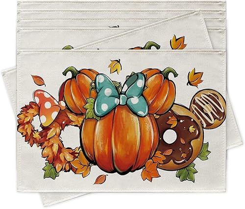 Miniatura 1 de Juego de 6 manteles individuales de calabaza de otoño, color naranja, para Acción de Gracias, lavables, para cosecha de hojas, resistentes al calor,