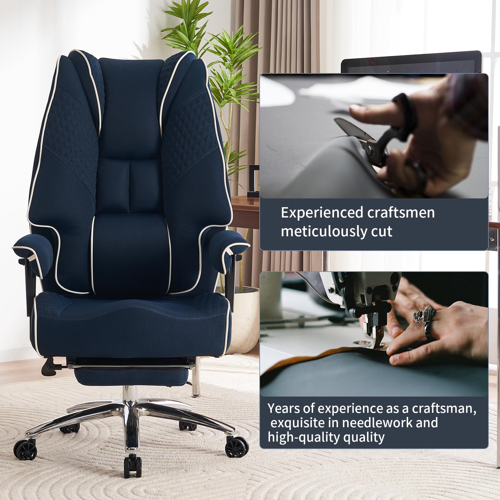 EXCEBET Big and Tall Office Chair 400lbs Wide Seat, Leather High Back Executive Office Chair with Foot Rest, Ergonomic Chairs Lumbar Support for Lower Back Pain Relief ()