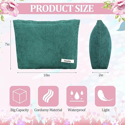 Miniatura 2 de 9 bolsas de maquillaje de pana de 10 x 7 pulgadas, bolsa de cosméticos grande de terciopelo para viaje, organizador de maquillaje de viaje, bolsa de