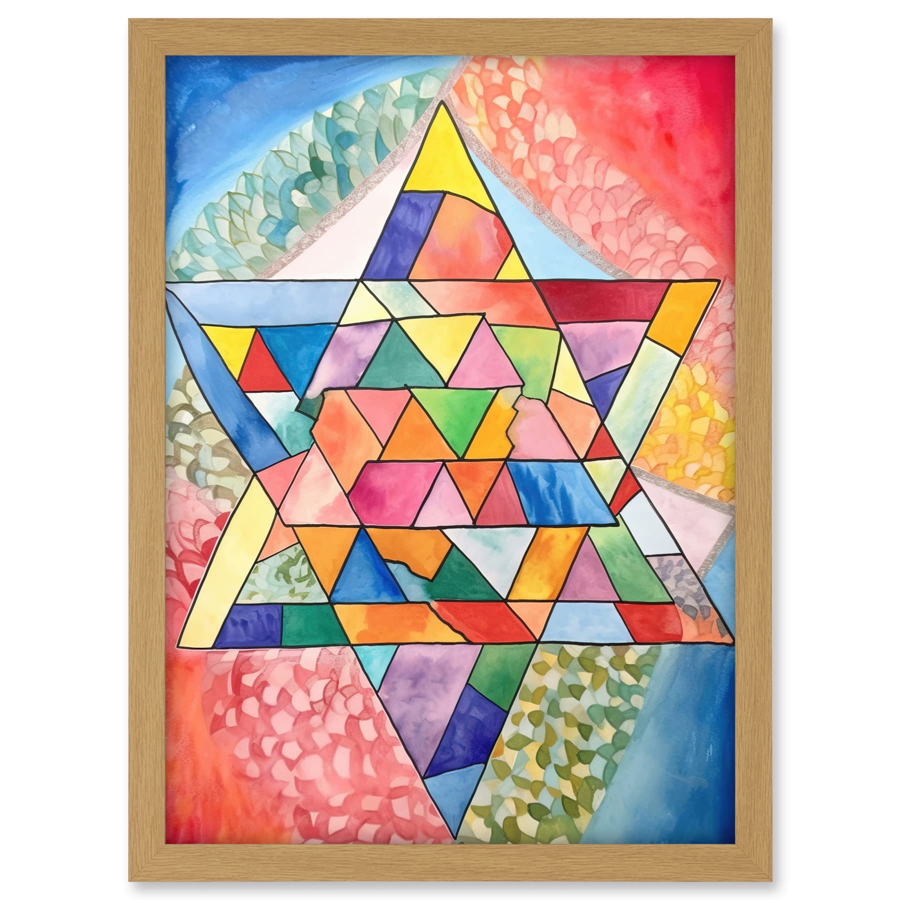 Artery8 Jewish Star Of David Patterns Geometric Folk Art Watercolour Painting Artwork Framed A3 Wall Art Print