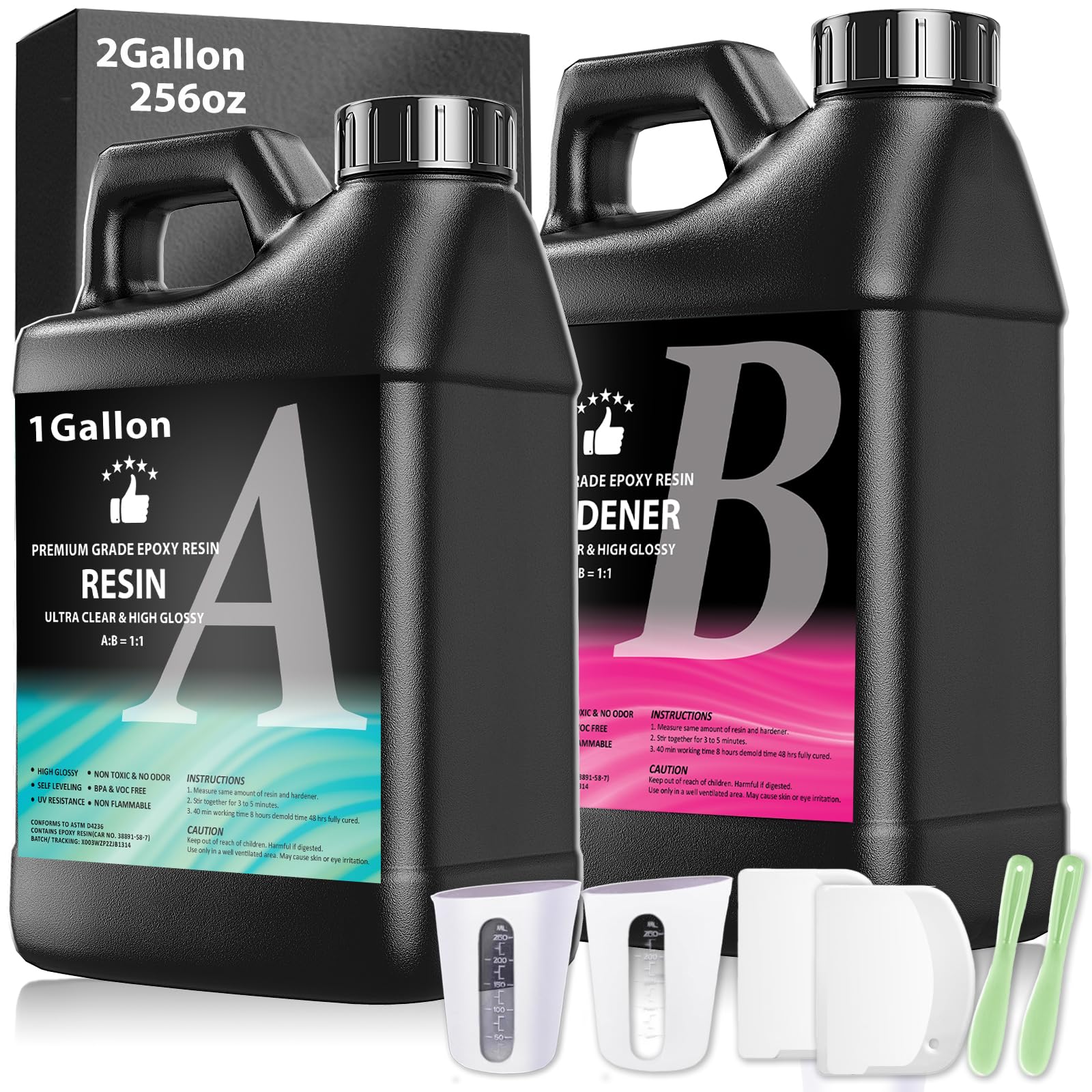 Crystal Clear Epoxy Resin Kits 2 Gallon Kit for Countertop Arts Craft, River Table Tops, Jewelry Making, Wooden Repair with Gloves and Spreaders