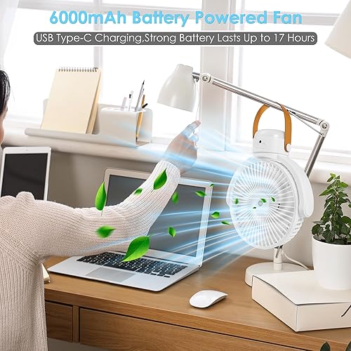 Miniatura 3 de OGZ Ventilador portátil inalámbrico para viajes con temporizador remoto, ventilador de escritorio pequeño de 7 pulgadas con luz nocturna LED de