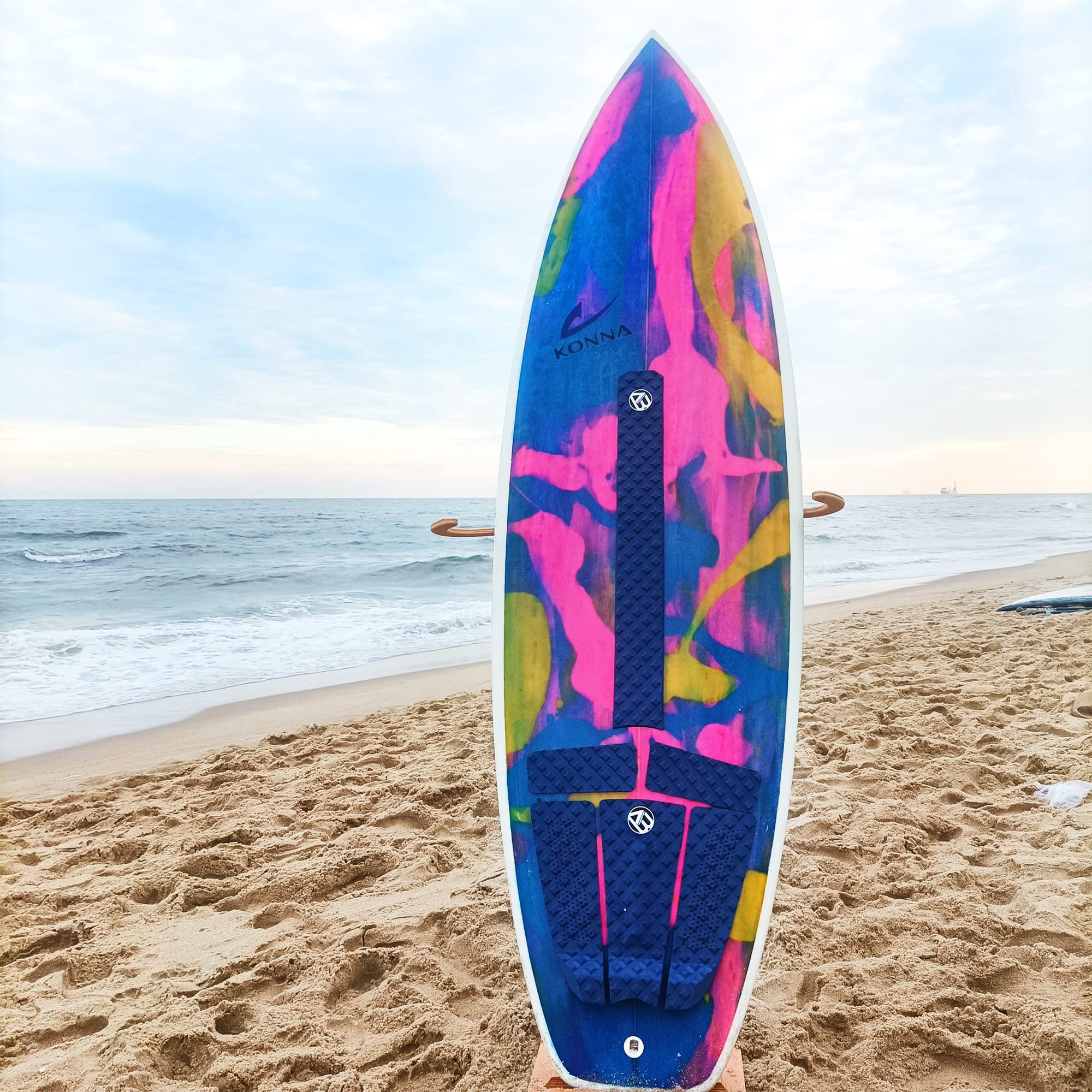 AQUBONA 5 almohadillas de tracción de EVA para tablas de surf para skimboards, tablas de surf, funboard, tabla de pescado (azul (5+1))