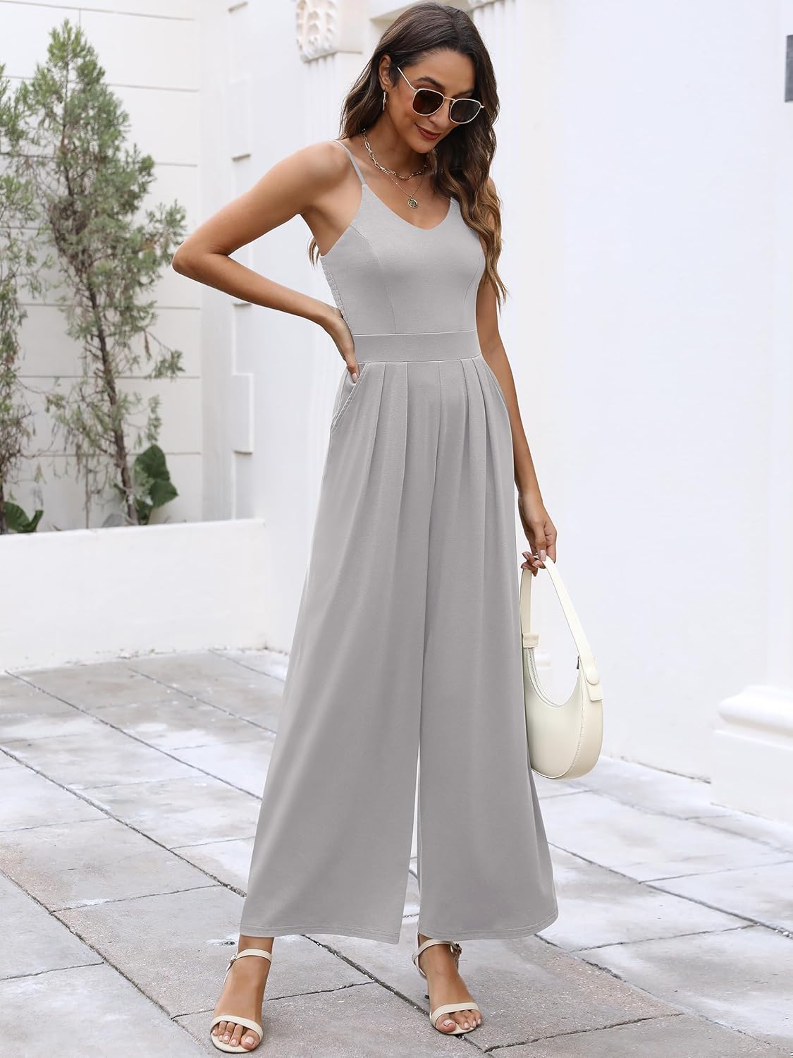 ANRABESS Women V Neck Spaghetti Strap Wide Leg Dressy Jumpsuits 2026 Summer Casual One Piece Jumper Romper Outfits & Pockets - Image 3