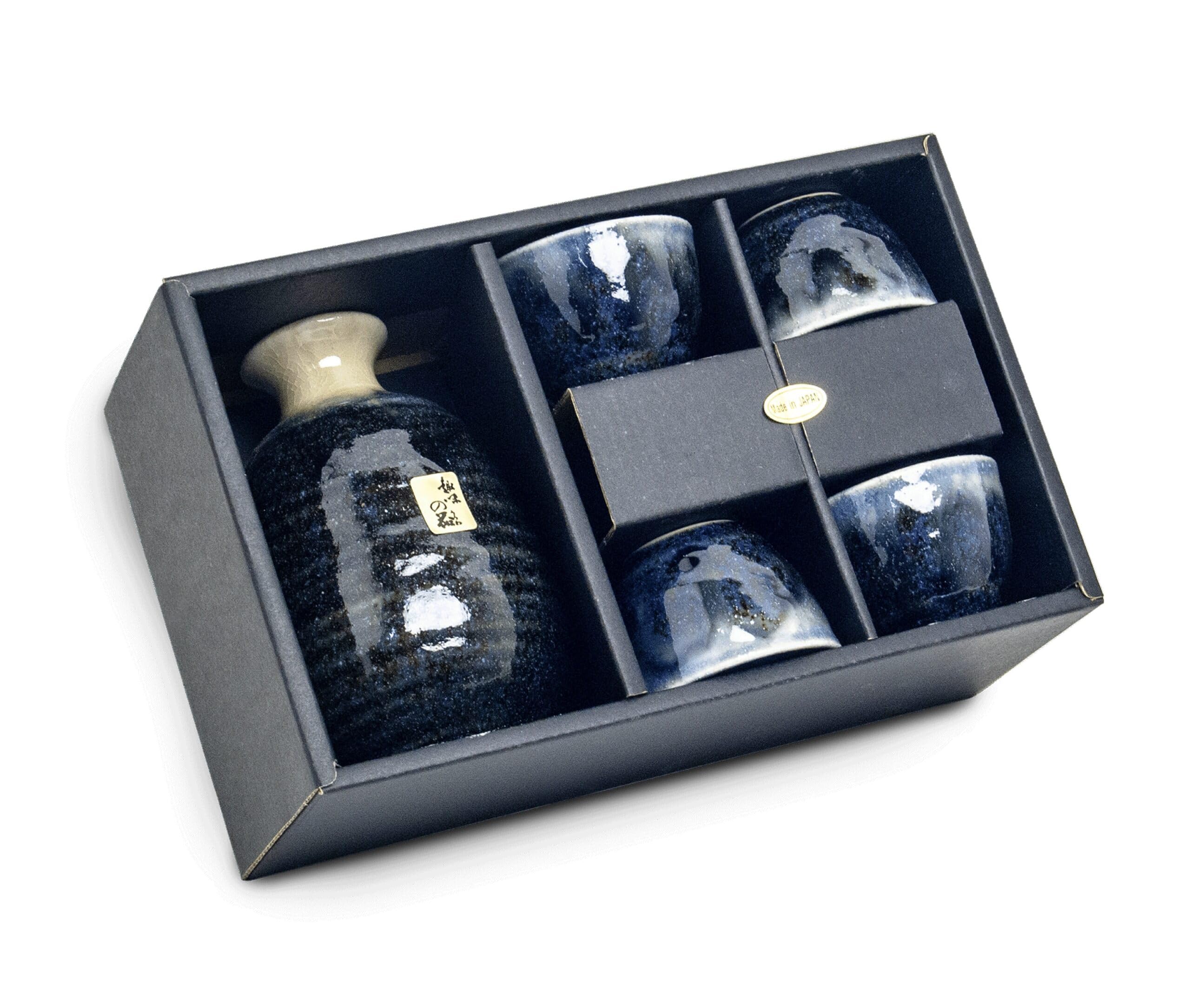 Luxe - Ensemble de saké - Bleu - 5PCS - 300 ml - Ensemble de saké japonais - Set à thé - Service à thé - Verre à saké - Bouteille à saké - Tasses à saké - Vaisselle japonaise - Cadeau de Noël - Paquet