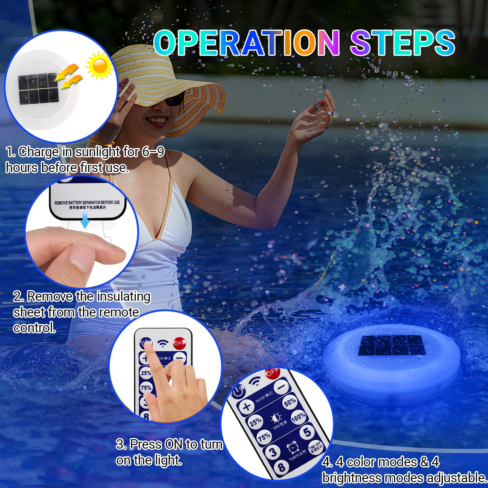 Luces Piscinas con Control Remoto, Luces Solares Flotantes para Piscinas, Luz Rgb Impermeable Que Cambia Color, Luz Subacuática Piscina, Luz Solar para Jardín, Luces Estanques