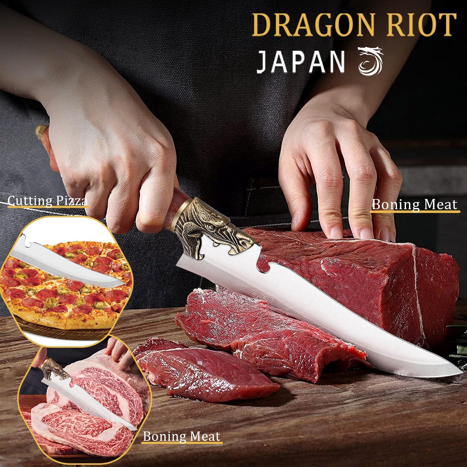 DRAGON RIOT Sharp Boning Knife for Meat Cutting, Full Tang Meat Deboning Knives with Sheath High Carbon Steel for Home Kitchen - Image 2