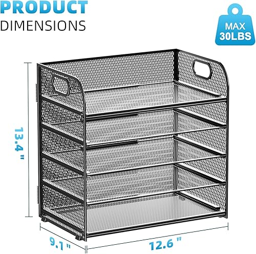 Miniatura 3 de Organizador de archivos de escritorio de 5 bandejas, organizador de bandeja de cartas de malla con asa, organizador de archivos de escritorio y