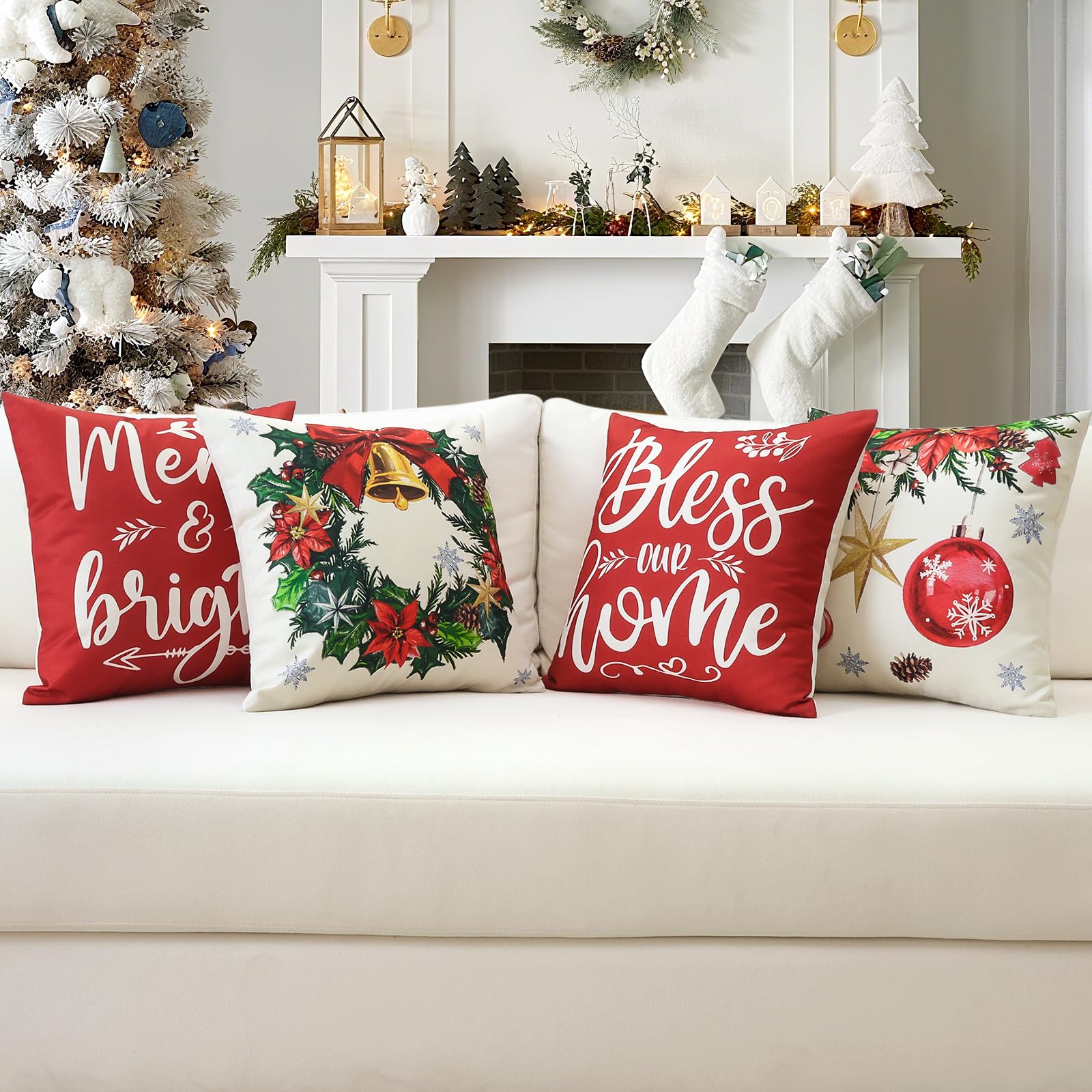 Artscope 1 Pezzi Merry Christmas Federe Cuscini di Natale Cuscino Decorativo in Lino Natalizi per la Decorazione Domestica Soggiorno Camera da Letto Divano 30x50cm (Nero Rosso - Bianco