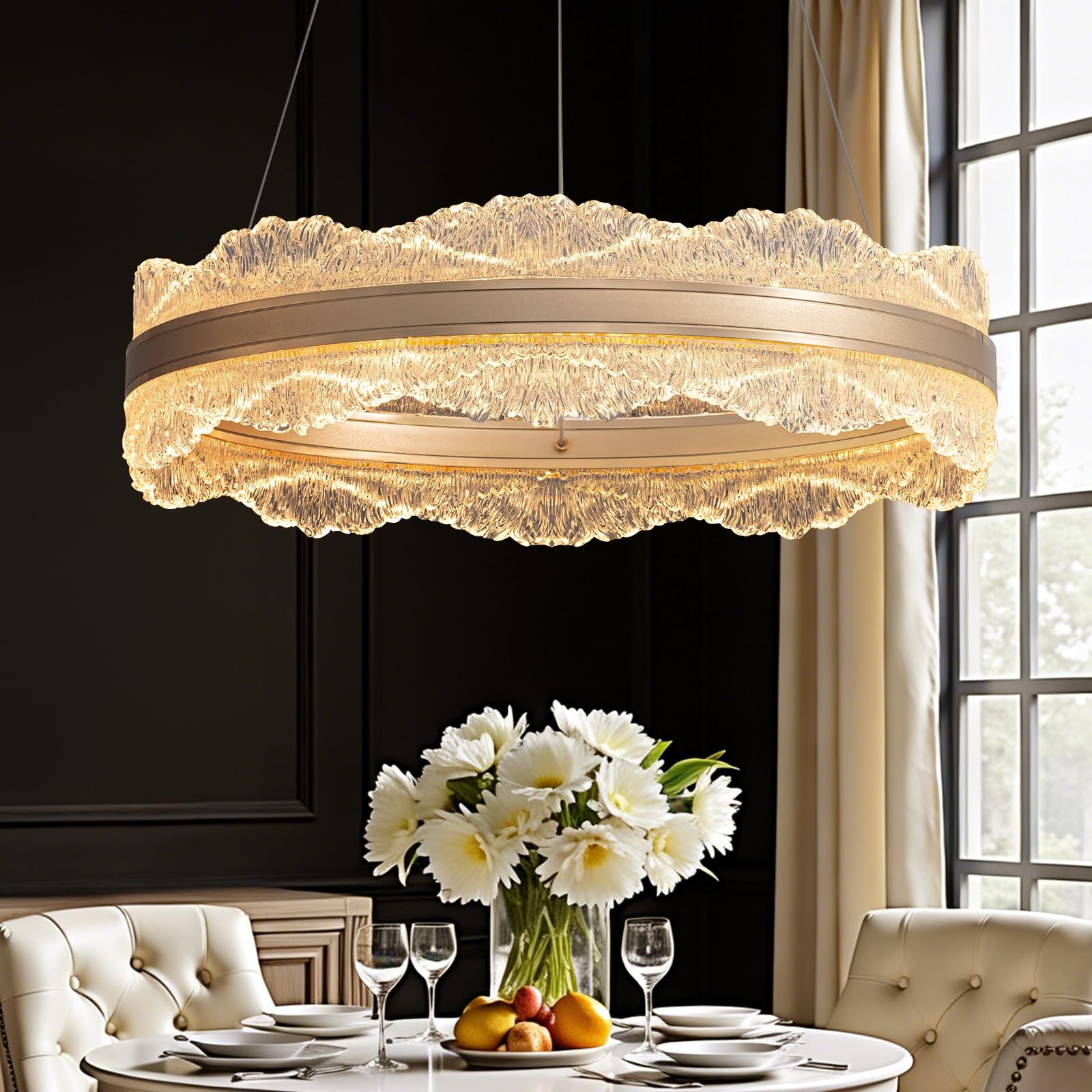 7PMBEANE Modern LED Chandelier 19.7" Dining Room Light Fixture Gold Chandeliers for Bedroom Living Room Kitchen Island Entryway Foyer Contemporary