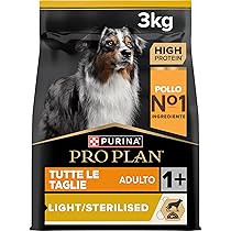 PURINA PRO PLAN Adult Light ,  Sterilized – Crocchette Cane Adulto Sterilizzato Tutte le Taglie con Pollo. 1 Confezioni da 3 kg