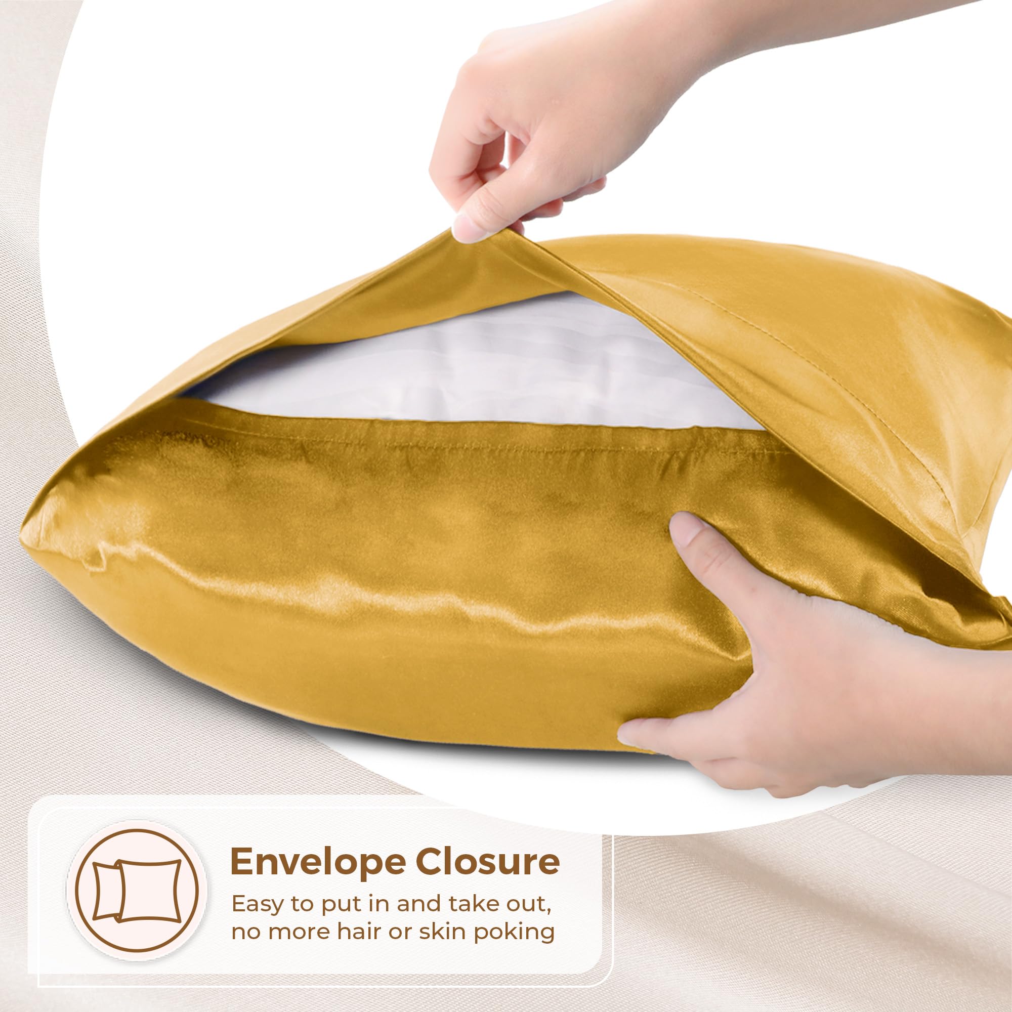 Satin Pillowcase 2 Pack Queen Size (20x30) - Burgundy, Silk Pillowcase For Hair & Skin, Envelope Closure - View #5